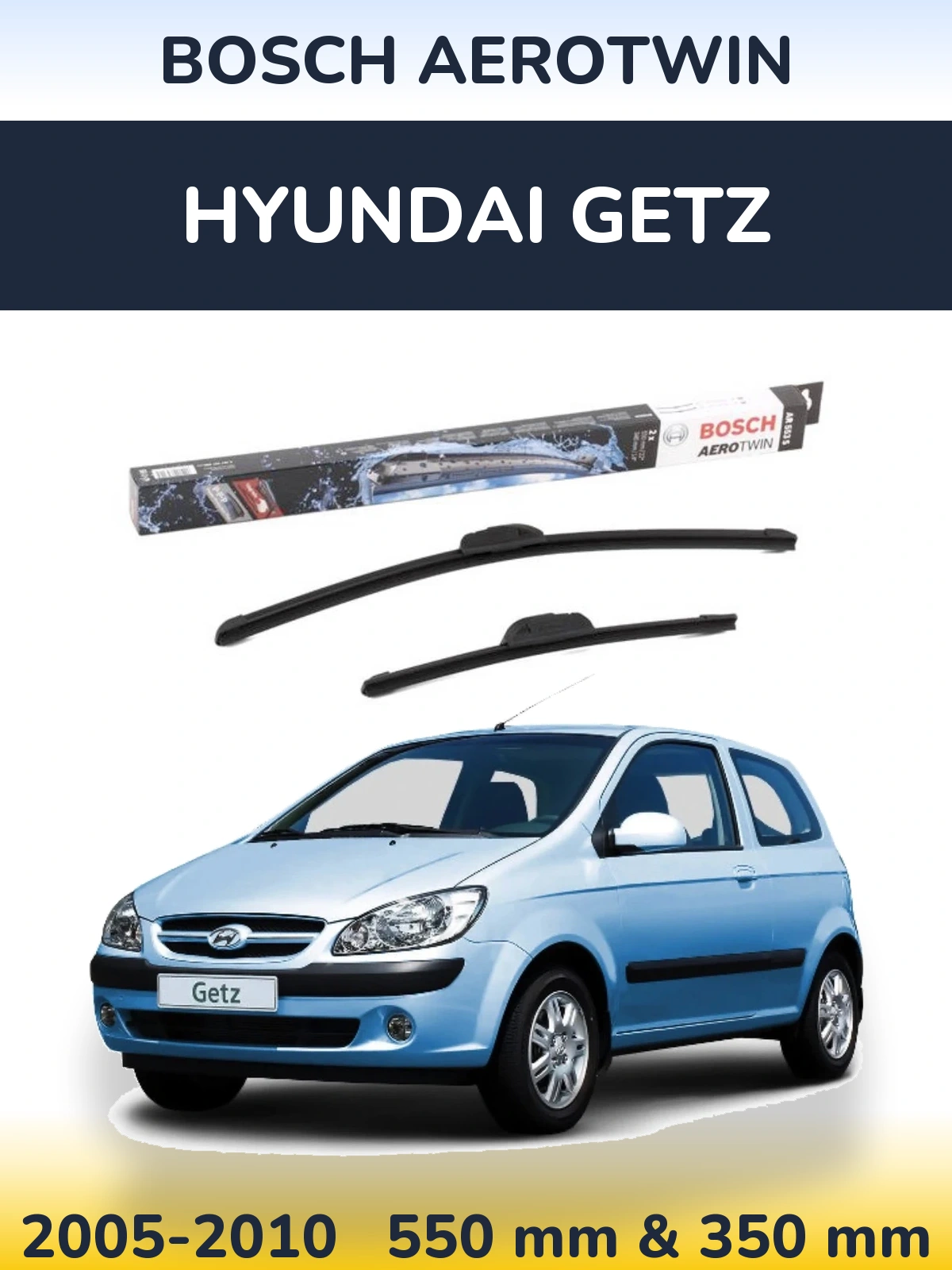 Комплект передних дворников BOSCH AeroTwin 550 & 350 мм для Hyundai Getz 2005-2010
