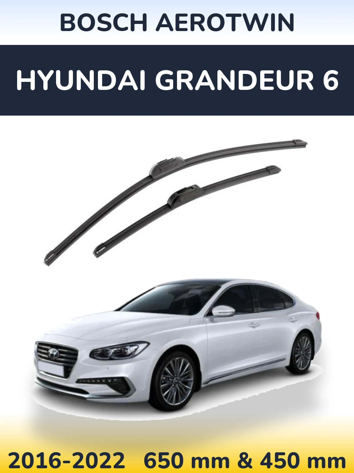 Комплект передних дворников BOSCH AeroTwin 650 & 450 мм для Hyundai Grandeur 6 2016-2022