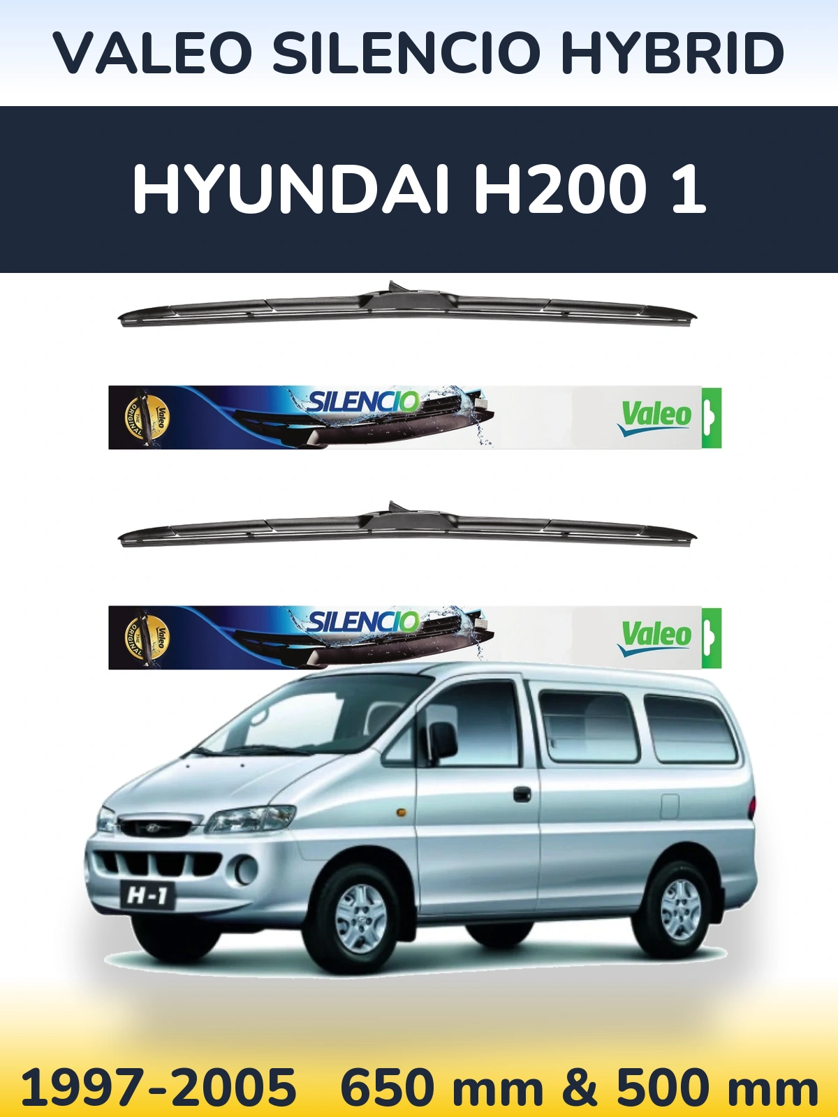 Комплект передніх щіток Valeo Silencio Hybrid 650 & 500 мм для Hyundai H200 1 1997-2005