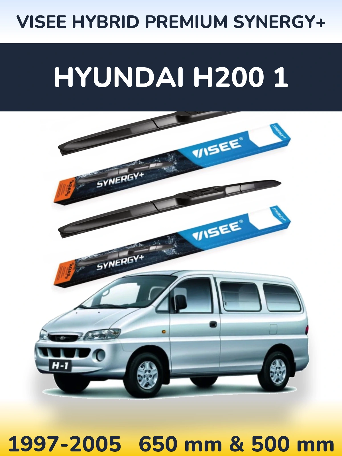 Комплект передніх щіток VISEE HYBRID PREMIUM SYNERGY+ 650 & 500 мм для Hyundai H200 1 1997-2005