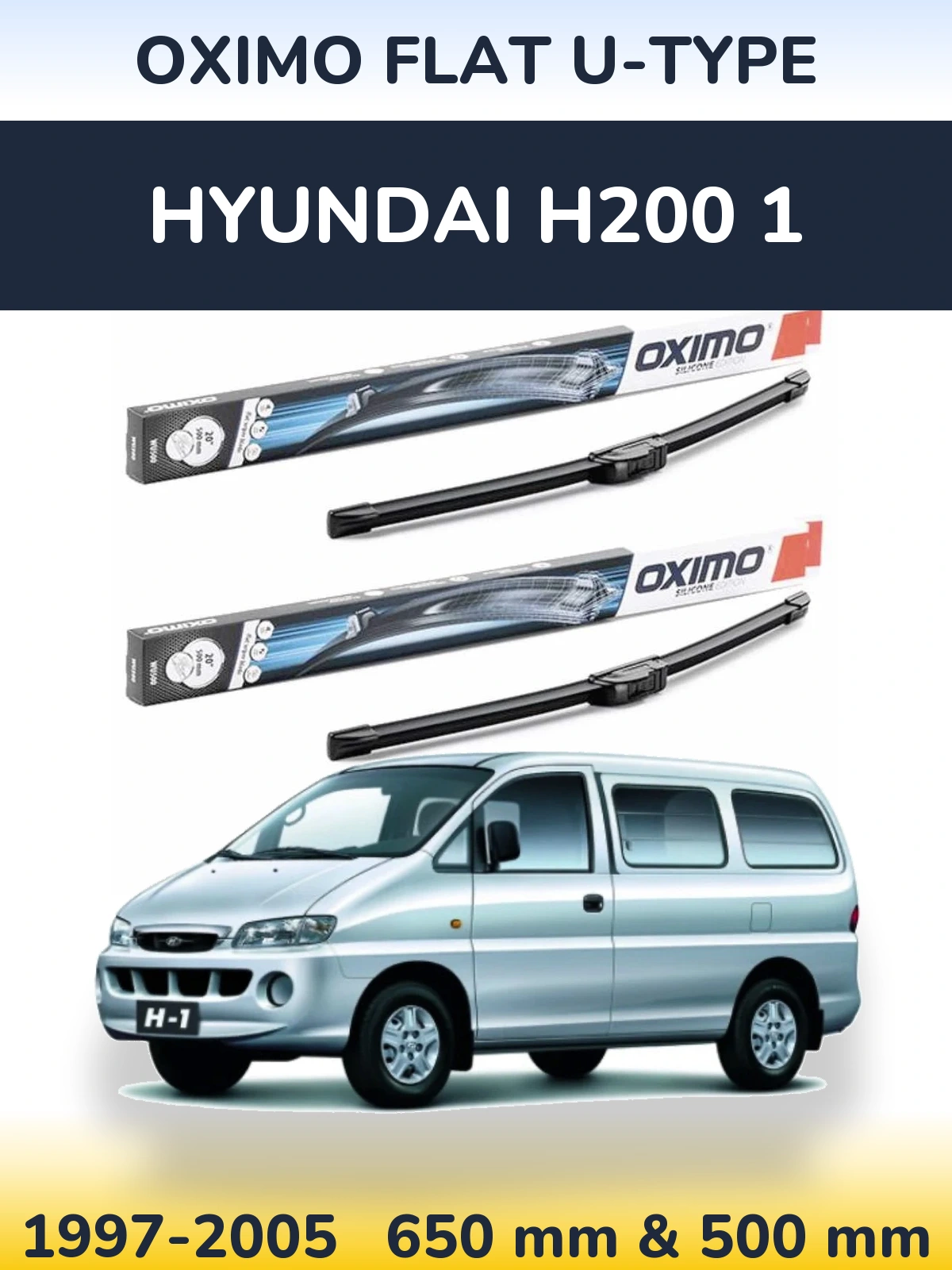 Комплект передних дворников Oximo Flat U-type 650 & 500 мм для Hyundai H200 1 1997-2005