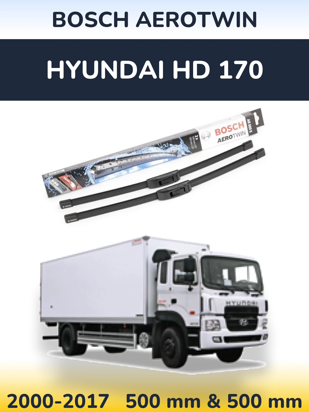 Комплект передних дворников BOSCH AeroTwin 500 & 500 мм для Hyundai HD 170 2000-2017