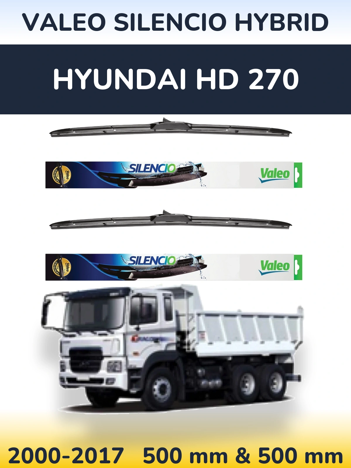 Комплект передних дворников Valeo Silencio Hybrid 500 & 500 мм для Hyundai HD 270 2000-2017
