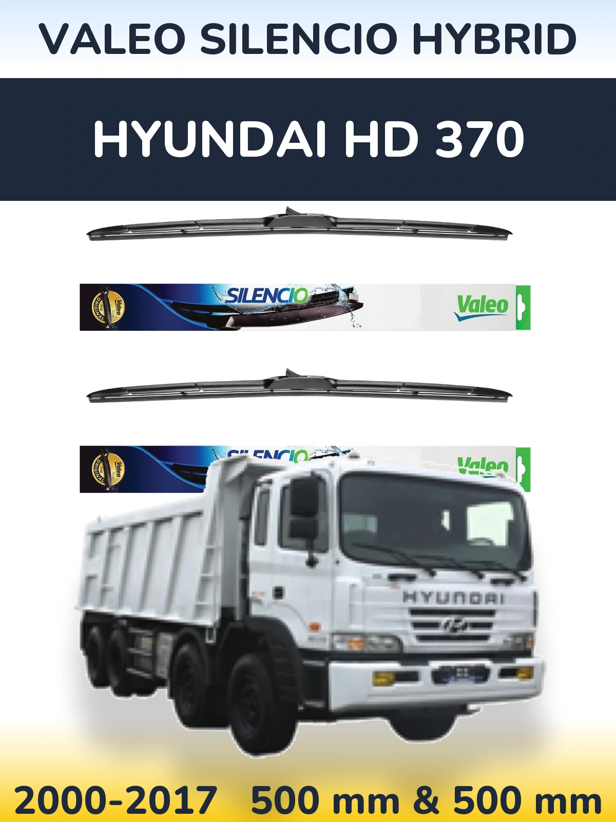 Комплект передніх щіток Valeo Silencio Hybrid 500 & 500 мм для Hyundai HD 370 2000-2017