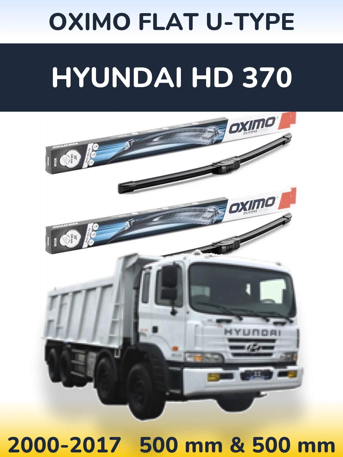Комплект передних дворников Oximo Flat U-type 500 & 500 мм для Hyundai HD 370 2000-2017