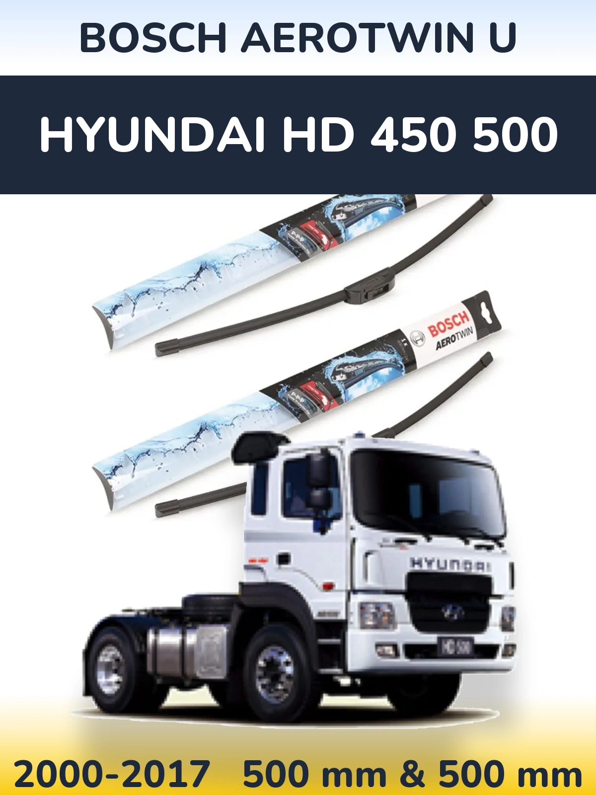 Комплект передних дворников BOSCH AeroTwin U 500 & 500 мм для Hyundai HD 450 500 2000-2017