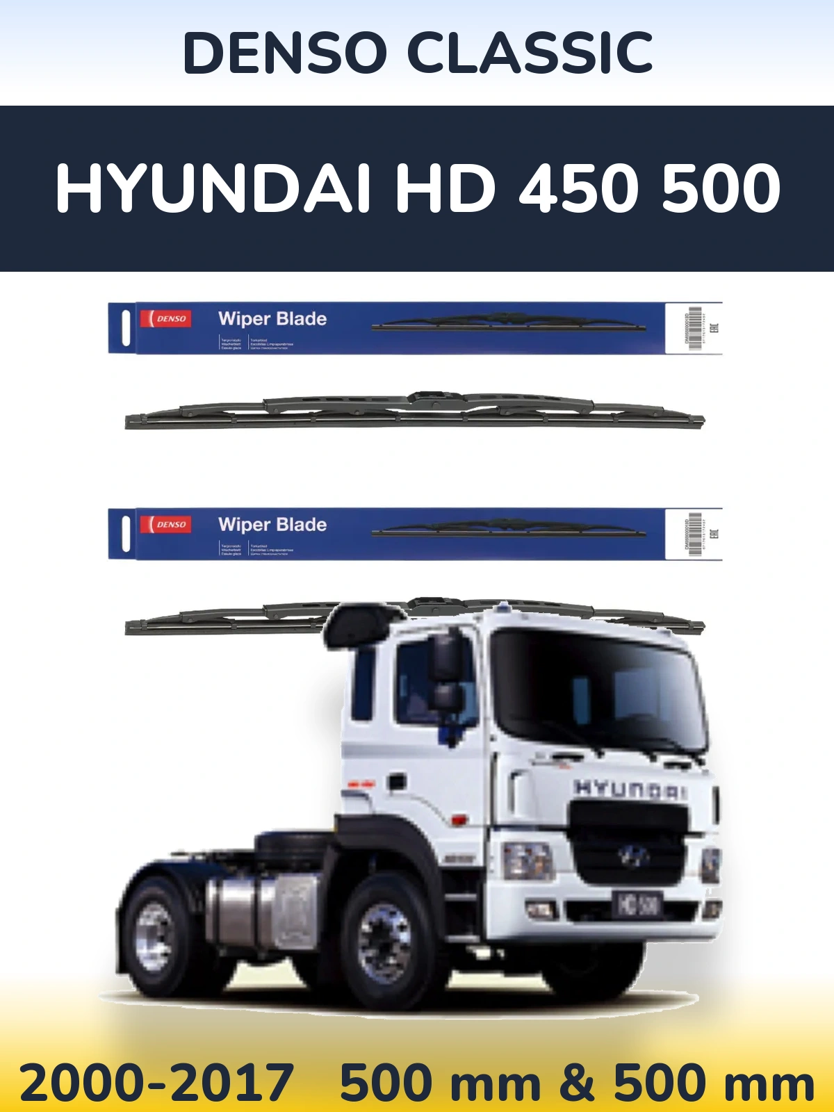 Komplet przednich wycieraczek Denso Classic 500 & 500 mm do Hyundai HD 450 500 2000-2017