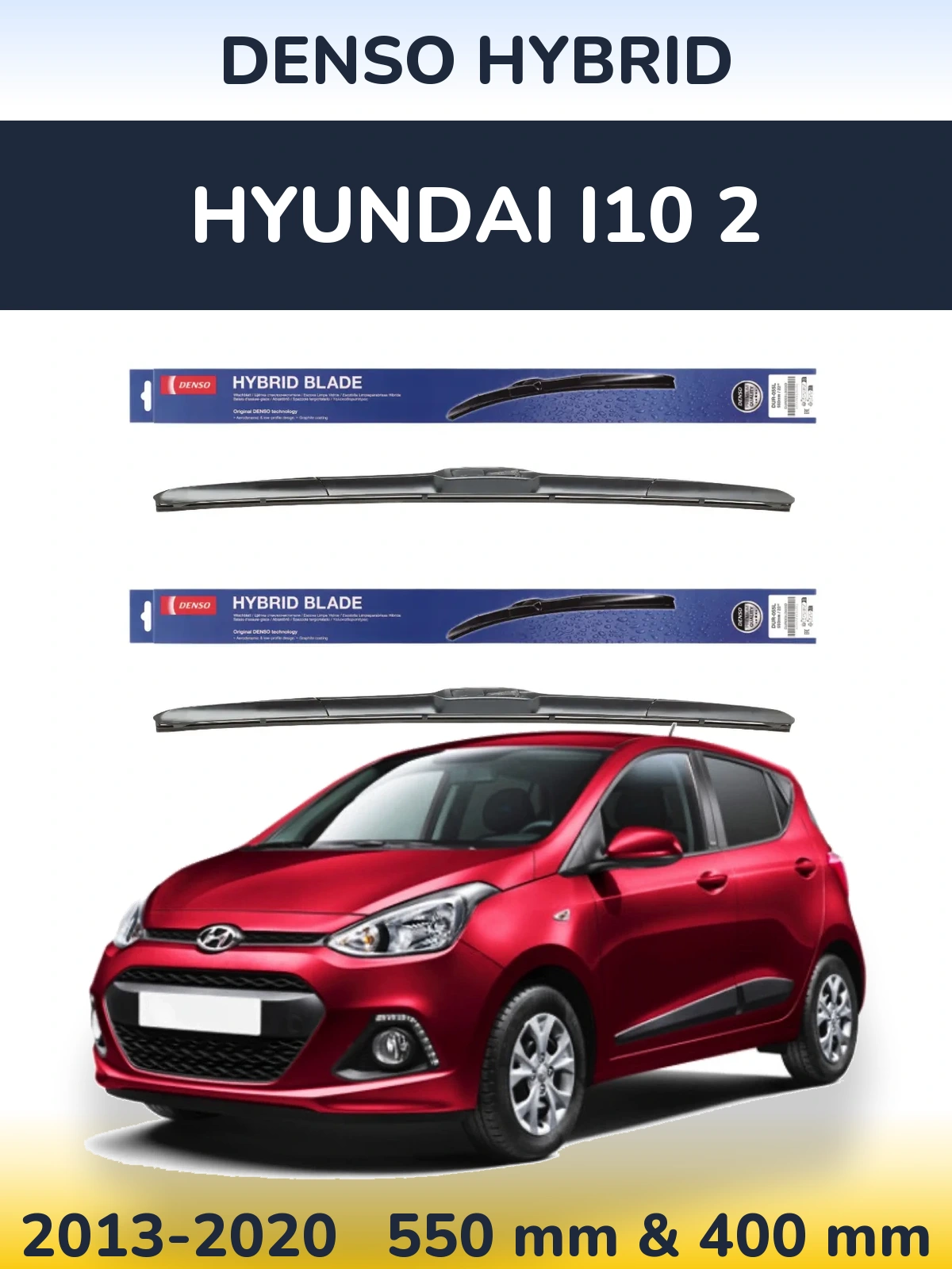 Komplet przednich wycieraczek Denso Hybrid 550 & 400 mm do Hyundai i10 2 2013-2020