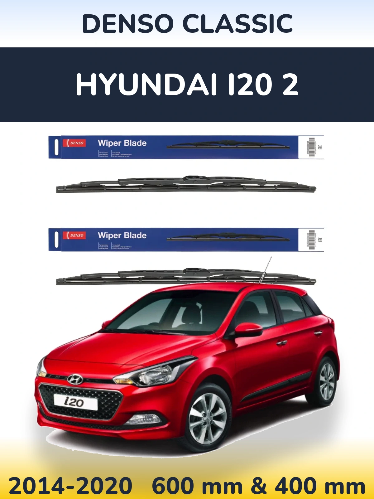 Komplet przednich wycieraczek Denso Classic 600 & 400 mm do Hyundai i20 2 2014-2020