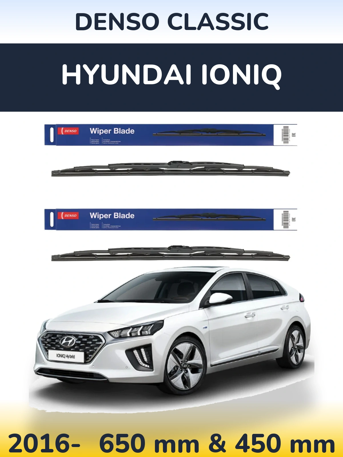 Komplet przednich wycieraczek Denso Classic 650 & 450 mm do Hyundai IONIQ 2016-2026