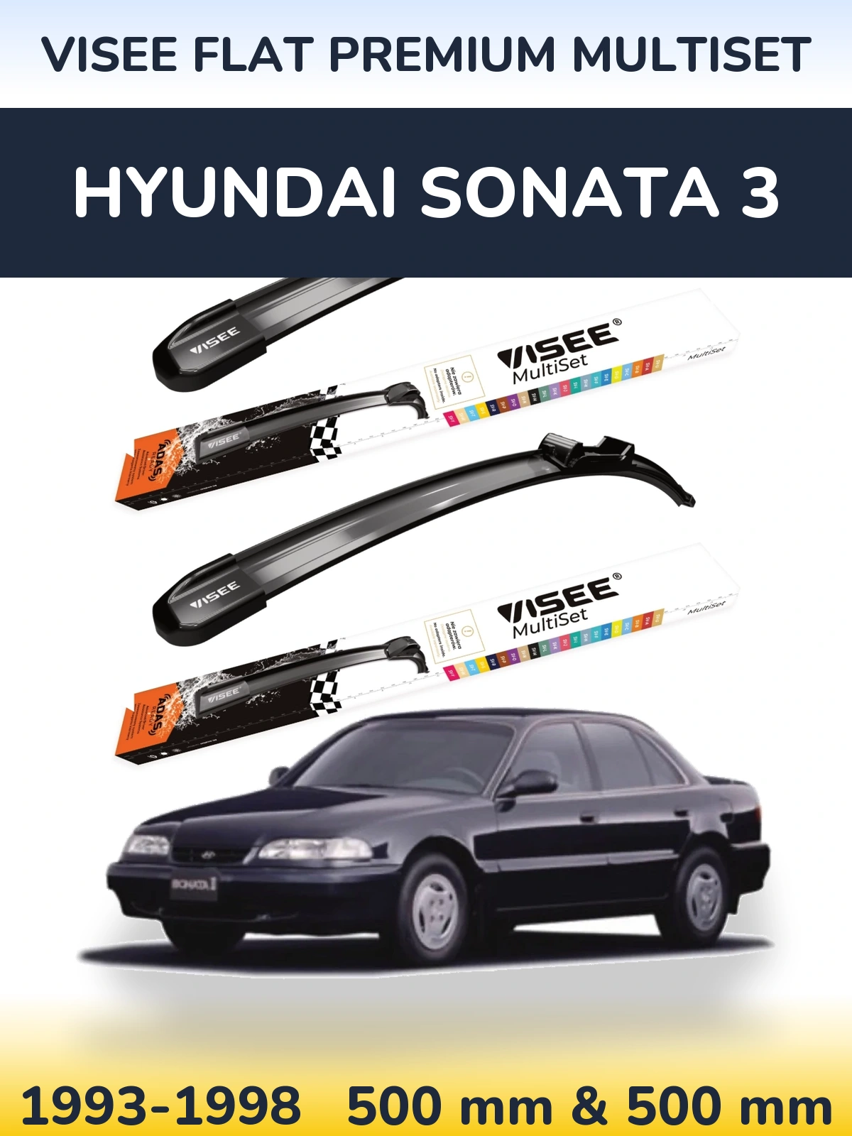Front wiper blade set VISEE FLAT PREMIUM MultiSet 500 & 500 mm for Hyundai Sonata 3 1993-1998
