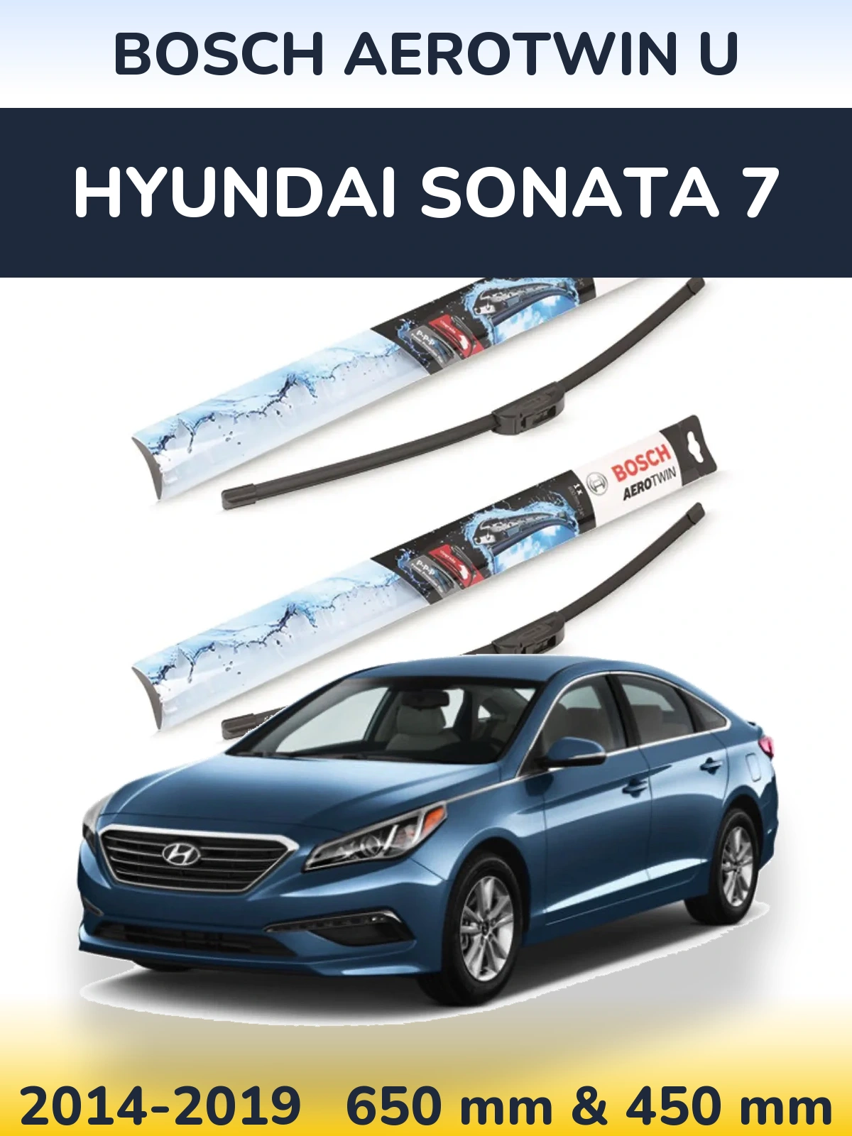 Front wiper blade set BOSCH AeroTwin U 650 & 450 mm for Hyundai Sonata 7 2014-2019