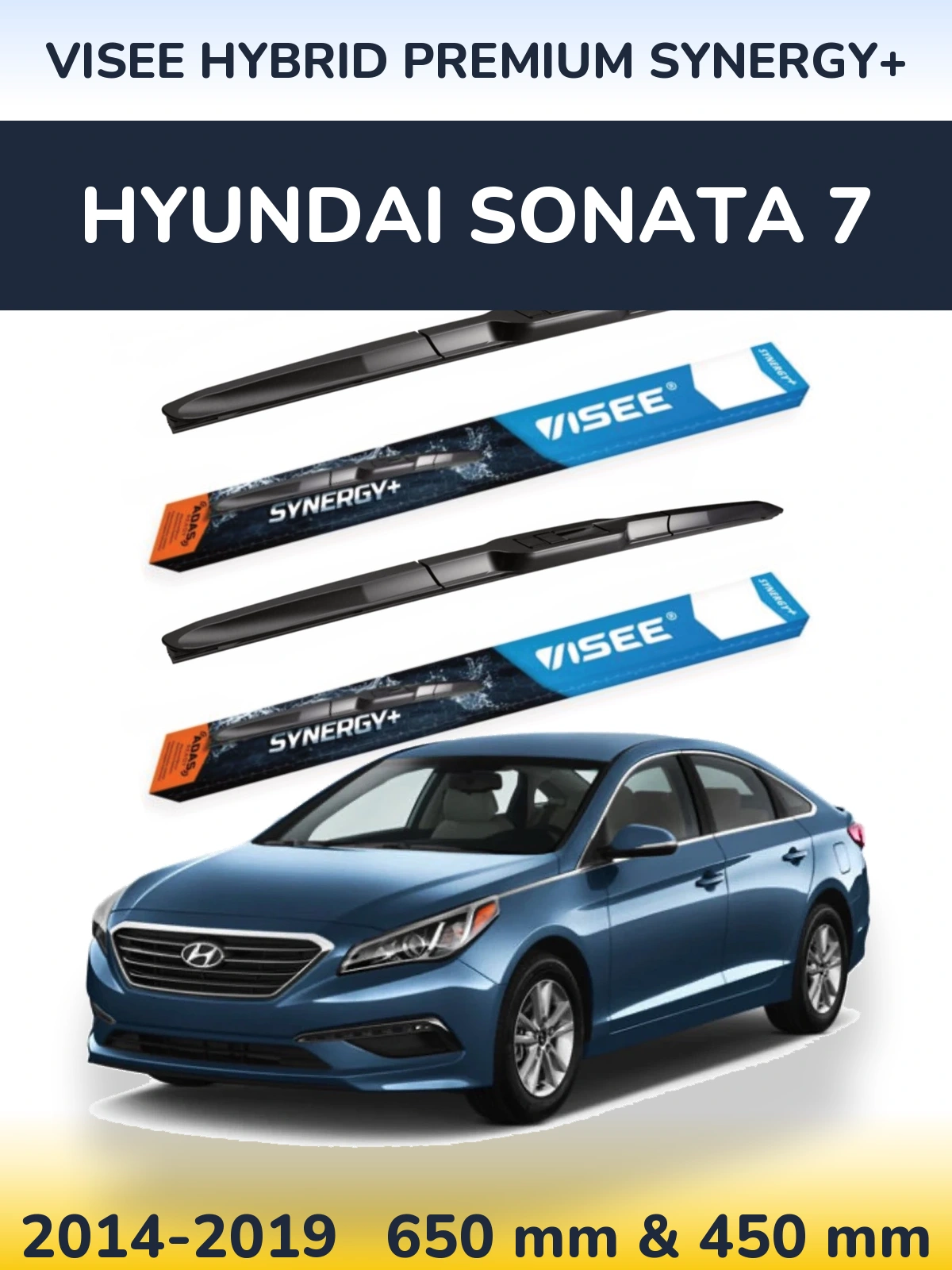 Front wiper blade set VISEE HYBRID PREMIUM SYNERGY+ 650 & 450 mm for Hyundai Sonata 7 2014-2019