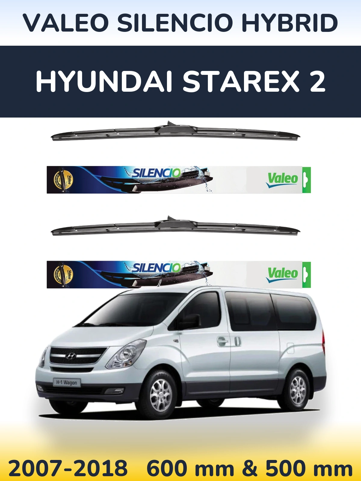 Komplet przednich wycieraczek Valeo Silencio Hybrid 600 & 500 mm do Hyundai Starex 2 2007-2018