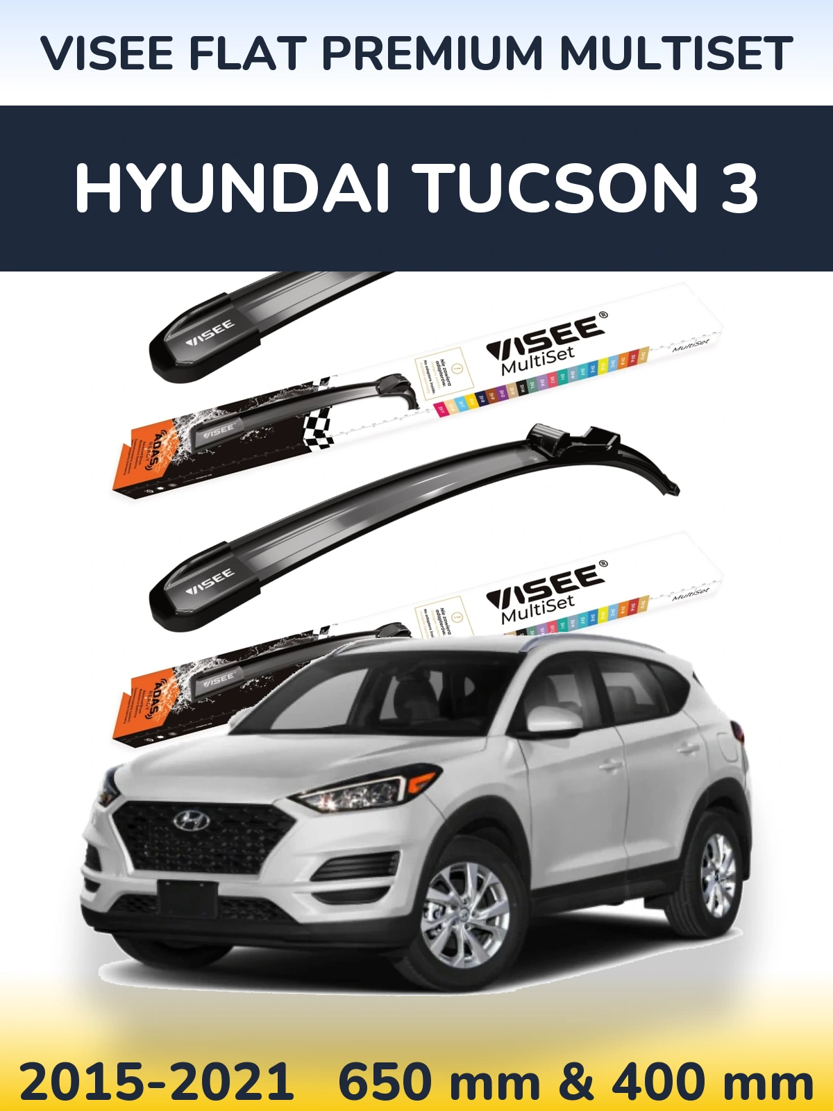 Front wiper blade set VISEE FLAT PREMIUM MultiSet 650 & 400 mm for Hyundai Tucson 3 2015-2021