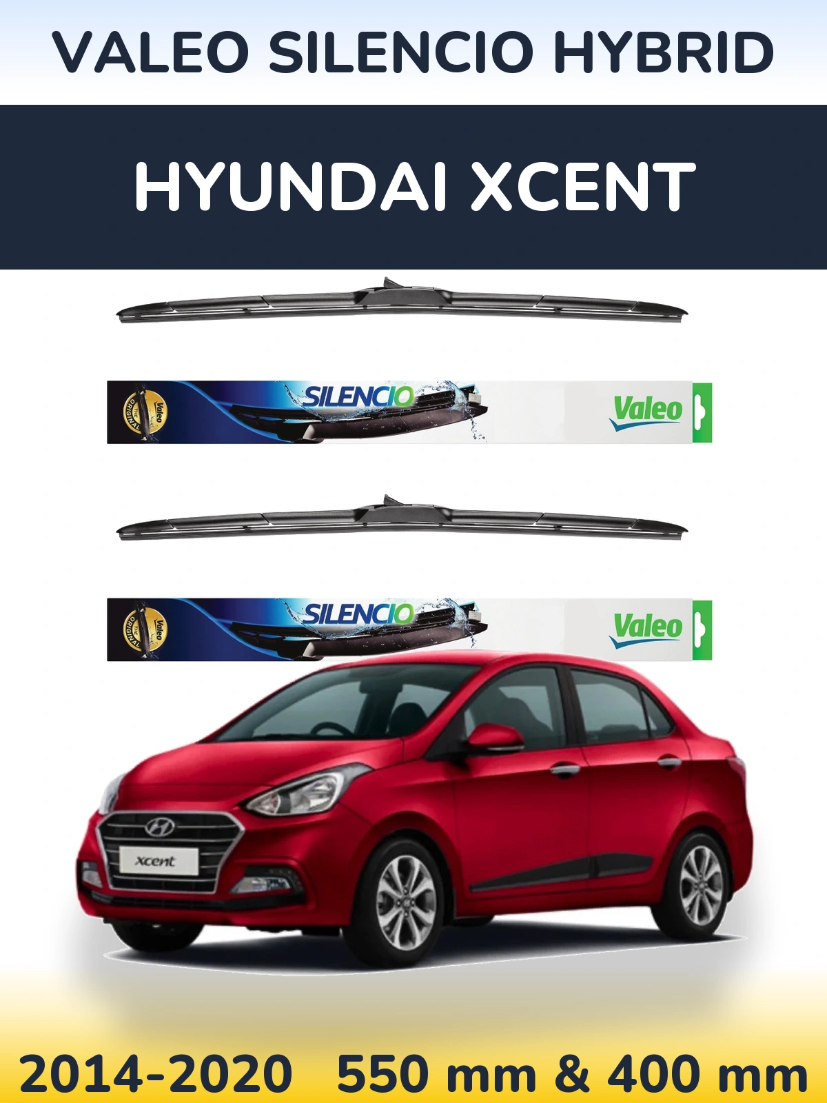 Komplet przednich wycieraczek Valeo Silencio Hybrid 550 & 400 mm do Hyundai Xcent 2014-2020