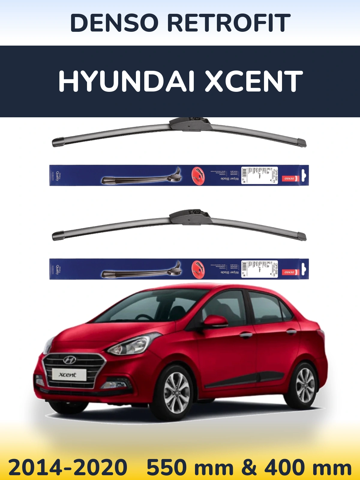 Komplet przednich wycieraczek Denso Retrofit 550 & 400 mm do Hyundai Xcent 2014-2020