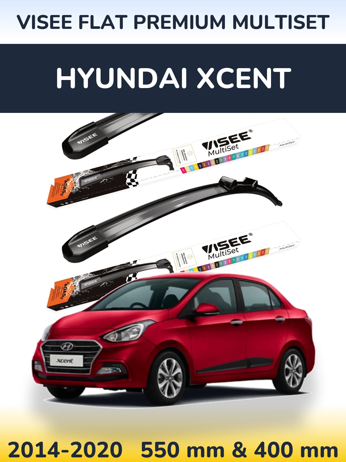 Komplet przednich wycieraczek VISEE FLAT PREMIUM MultiSet 550 & 400 mm do Hyundai Xcent 2014-2020