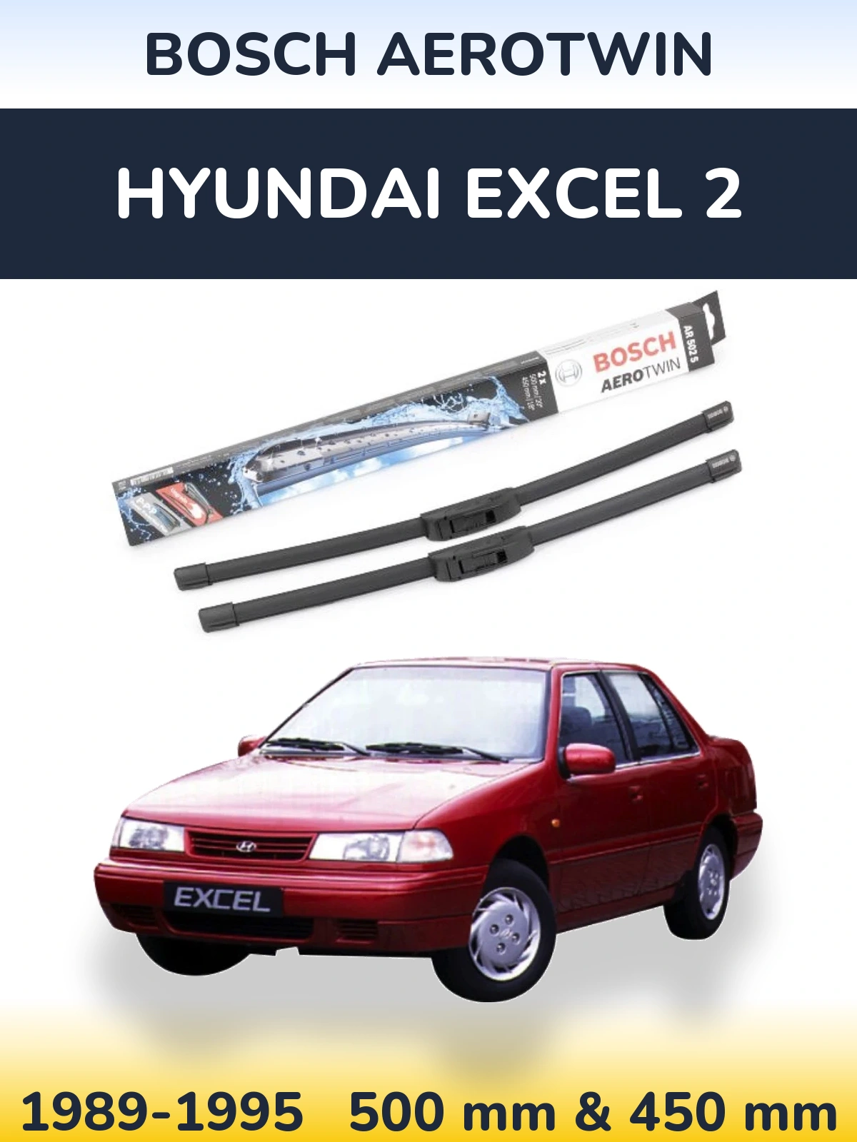 Комплект передніх щіток BOSCH AeroTwin 500 & 450 мм для Hyundai Excel 2 1989-1995