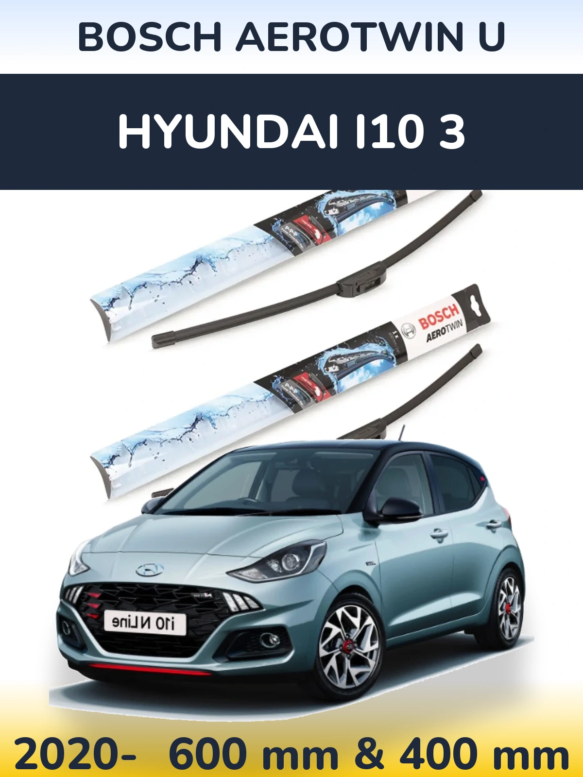 Front wiper blade set BOSCH AeroTwin U 600 & 400 mm for Hyundai i10 3 2020-2026
