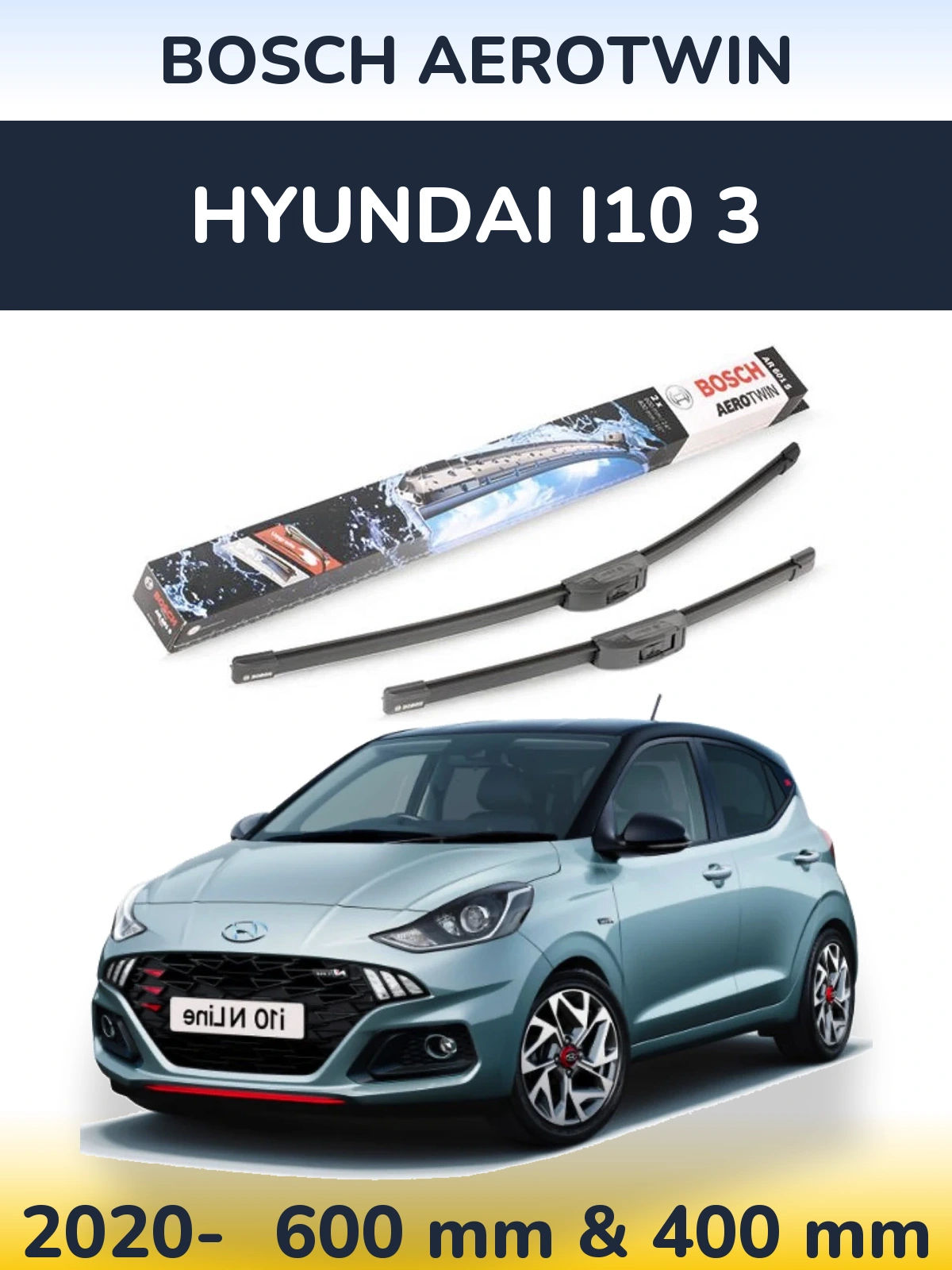 Komplet przednich wycieraczek BOSCH AeroTwin 600 & 400 mm do Hyundai i10 3 2020-2026