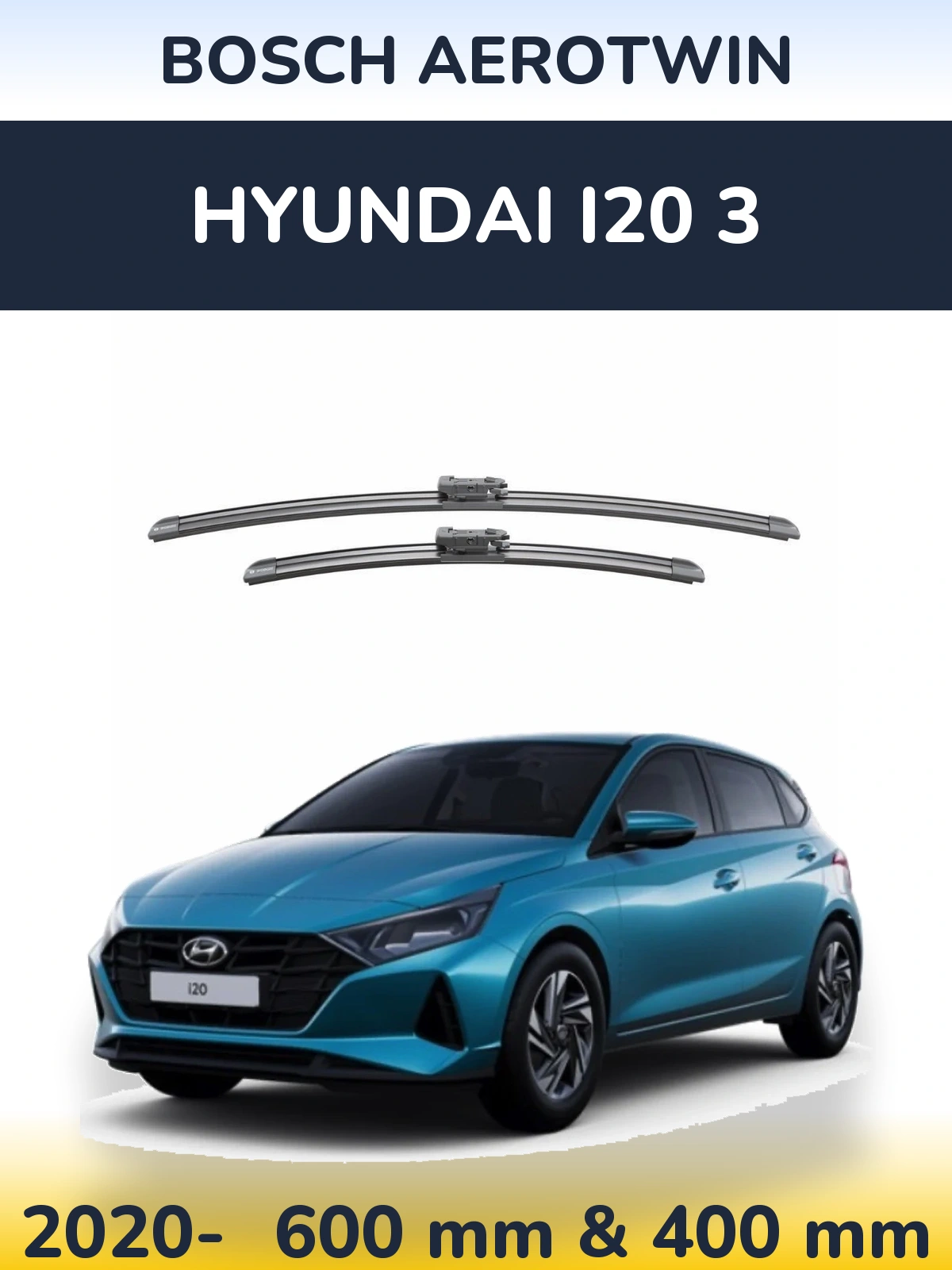 Комплект передніх щіток BOSCH AeroTwin 600 & 400 мм для Hyundai i20 3 2020-2026