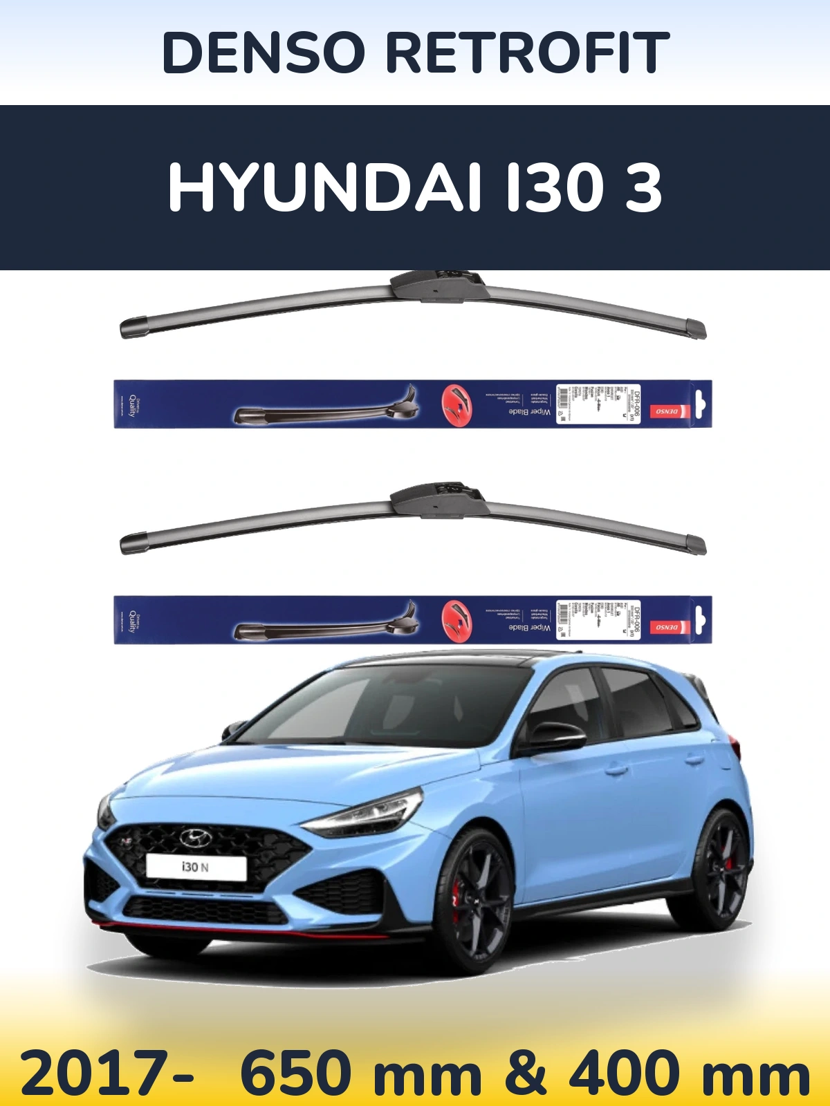 Komplet przednich wycieraczek Denso Retrofit 650 & 400 mm do Hyundai i30 3 2017-2026