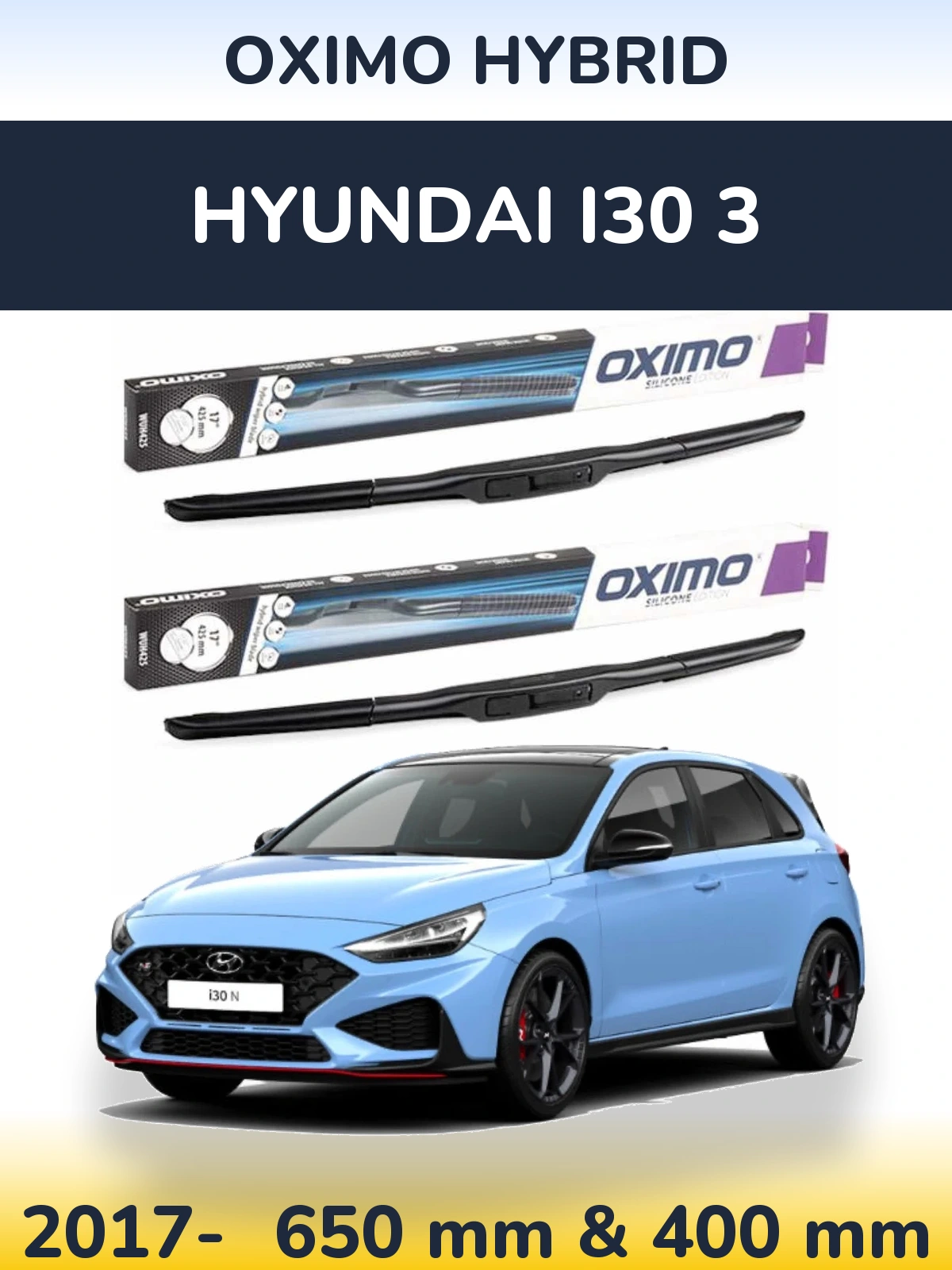 Комплект передних дворников Oximo Hybrid 650 & 400 мм для Hyundai i30 3 2017-2026