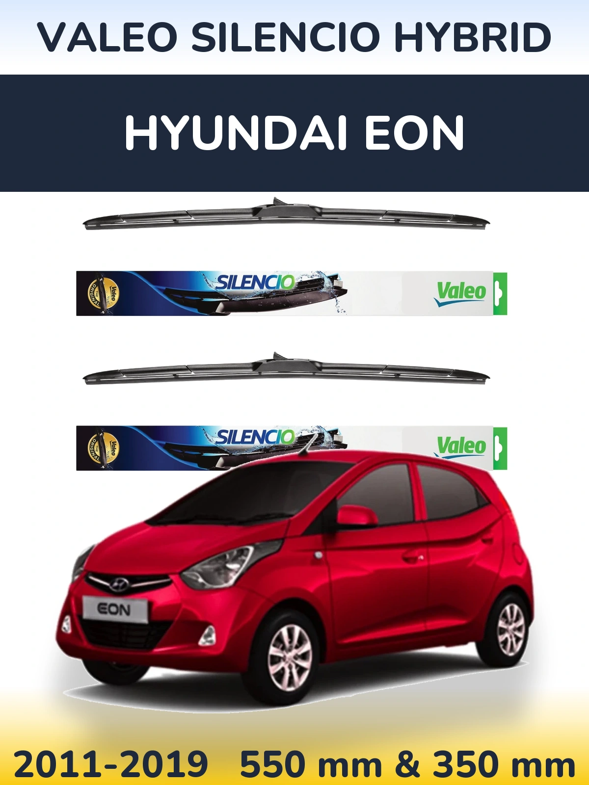 Front wiper blade set Valeo Silencio Hybrid 550 & 350 mm for Hyundai EON 2011-2019