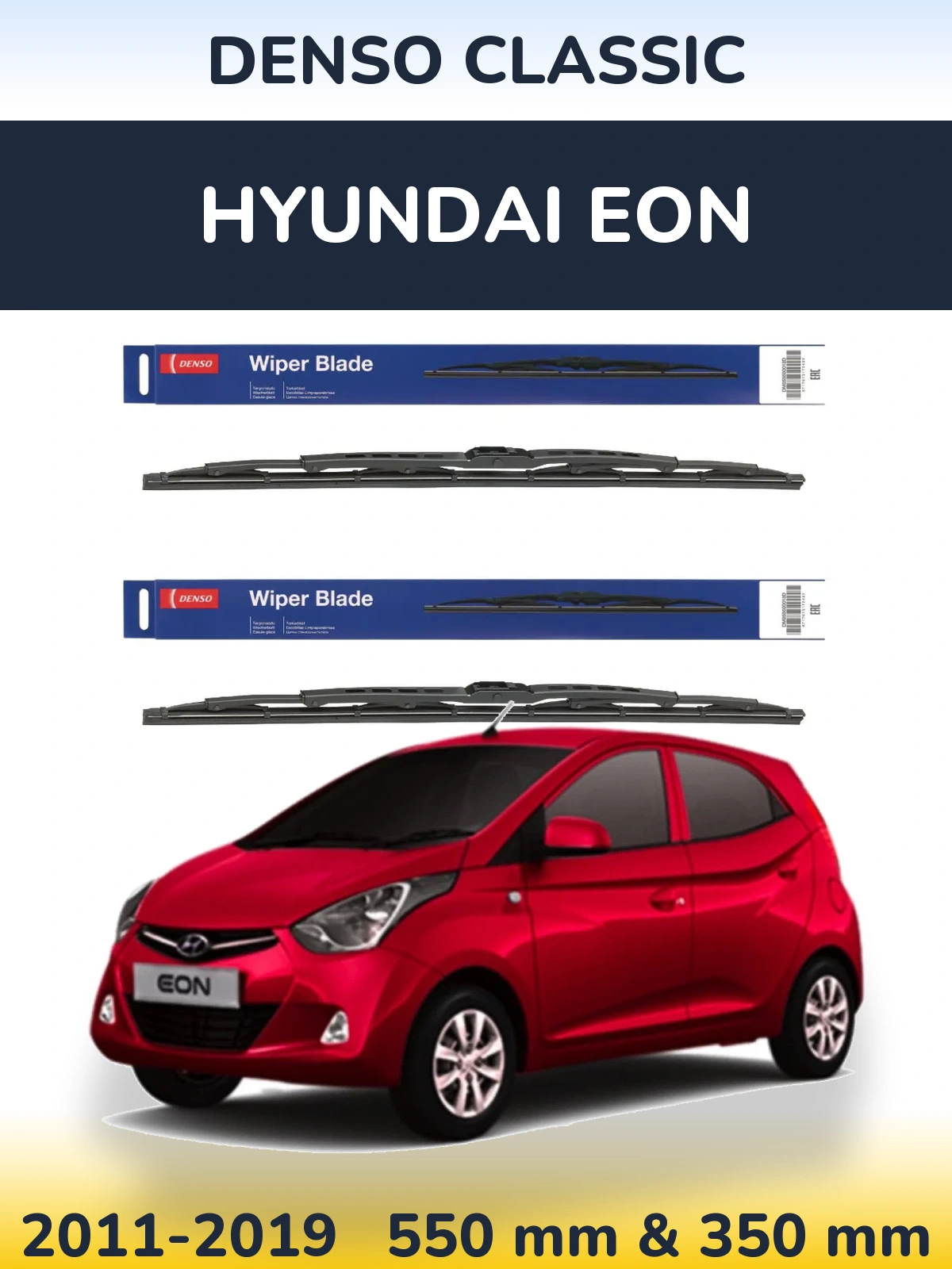 Front wiper blade set Denso Classic 550 & 350 mm for Hyundai EON 2011-2019