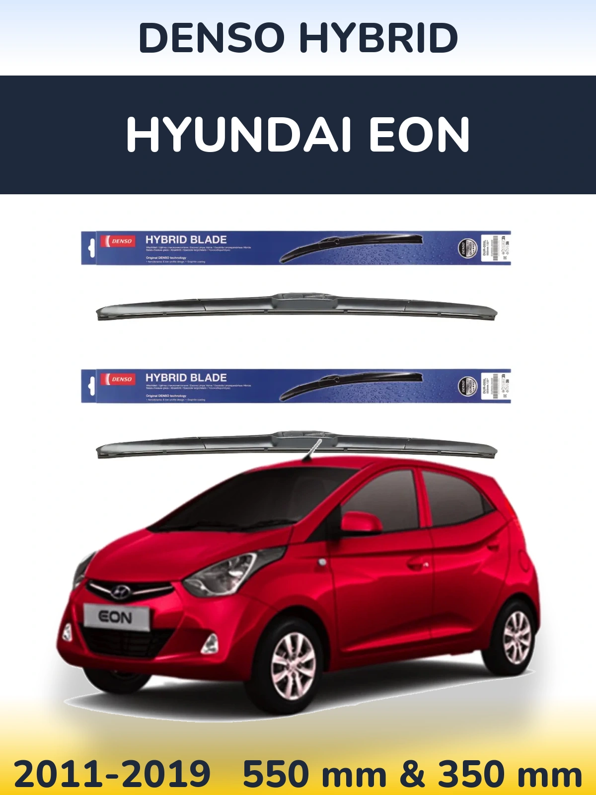 Front wiper blade set Denso Hybrid 550 & 350 mm for Hyundai EON 2011-2019