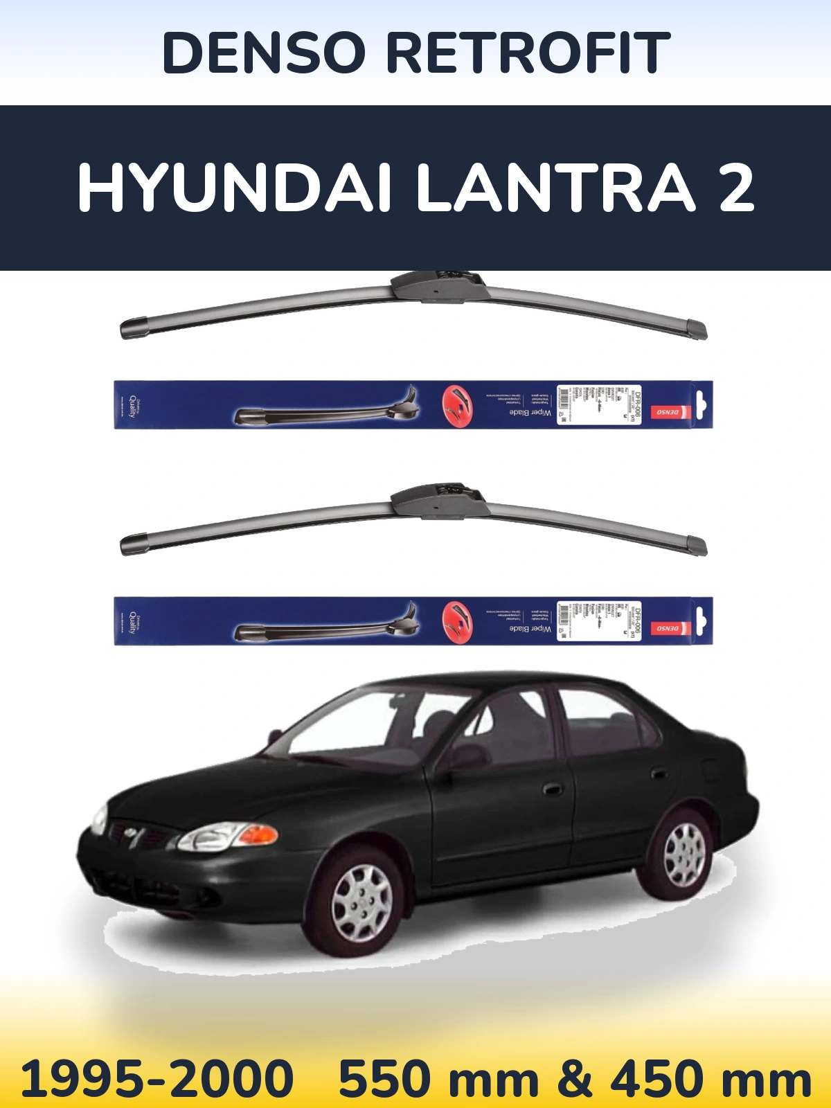 Komplet przednich wycieraczek Denso Retrofit 550 & 450 mm do Hyundai Lantra 2 1995-2000