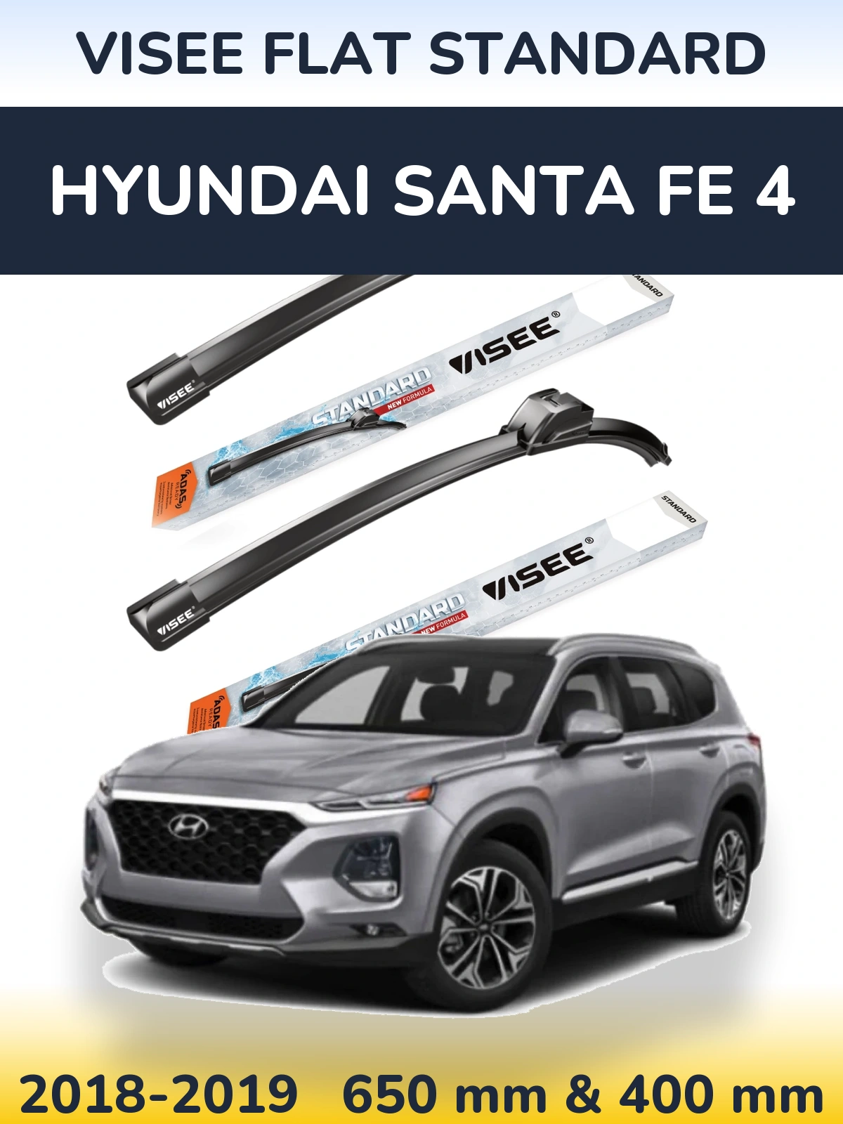 Комплект передніх щіток VISEE FLAT STANDARD 650 & 400 мм для Hyundai Santa Fe 4 2018-2019