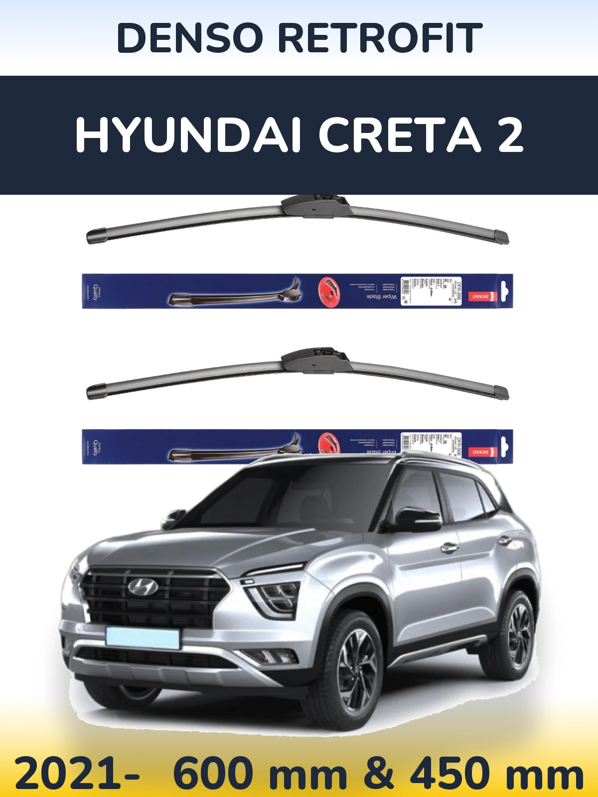 Komplet przednich wycieraczek Denso Retrofit 600 & 450 mm do Hyundai Creta 2 2021-2026