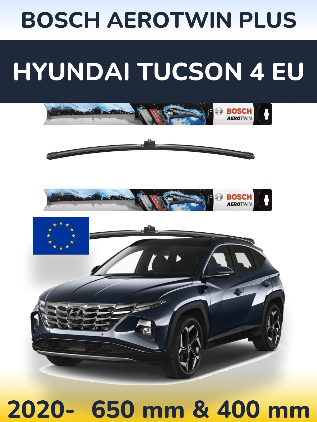 Комплект передніх щіток BOSCH AeroTwin Plus 650 & 400 мм для Hyundai Tucson 4 EU 2020-2026