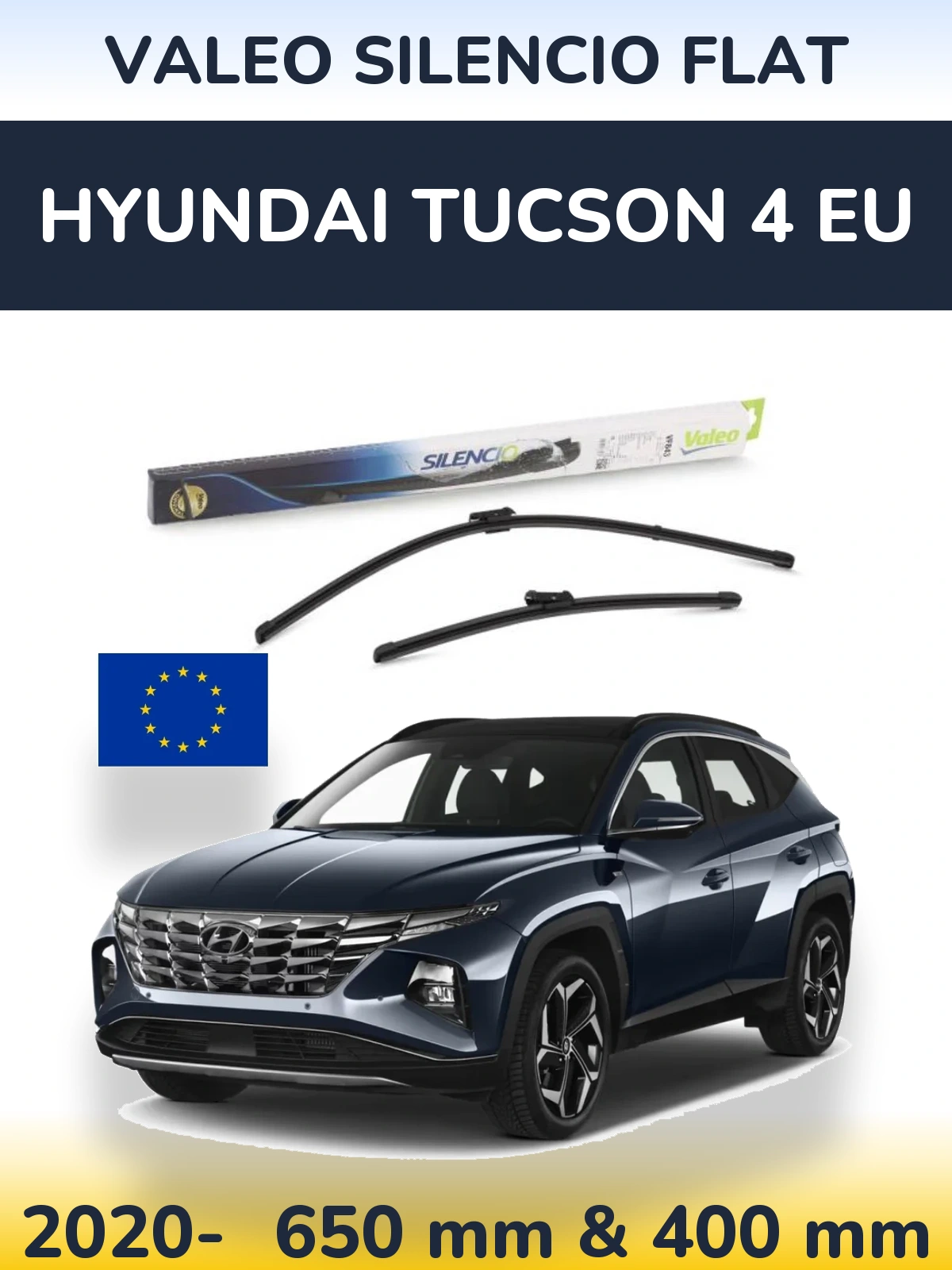 Комплект передніх щіток Valeo Silencio Flat 650 & 400 мм для Hyundai Tucson 4 EU 2020-2026