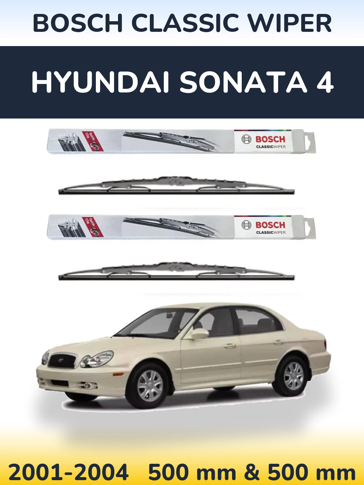 Komplet przednich wycieraczek BOSCH Classic Wiper 500 & 500 mm do Hyundai Sonata 4 2001-2004