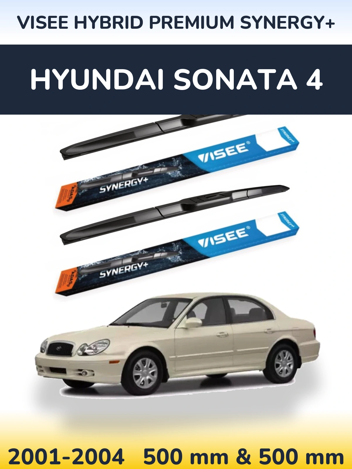 Front wiper blade set VISEE HYBRID PREMIUM SYNERGY+ 500 & 500 mm for Hyundai Sonata 4 2001-2004