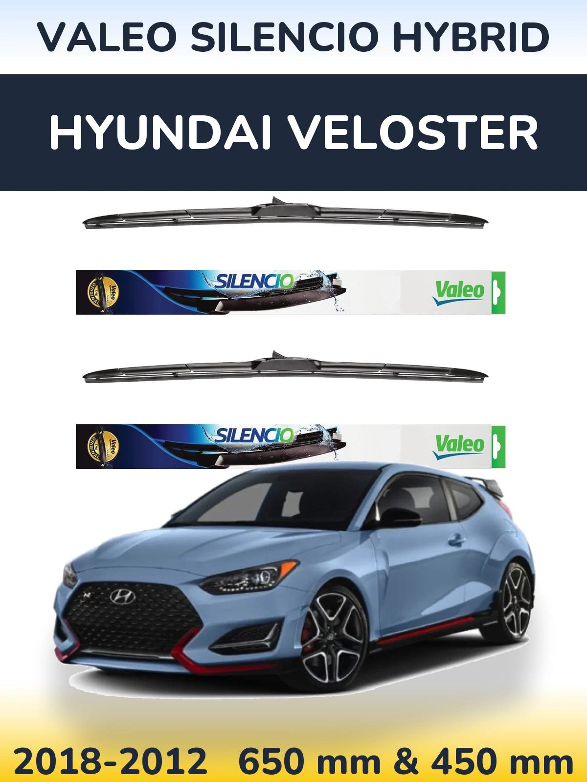 Комплект передних дворников Valeo Silencio Hybrid 650 & 450 мм для Hyundai Veloster 2018-2012