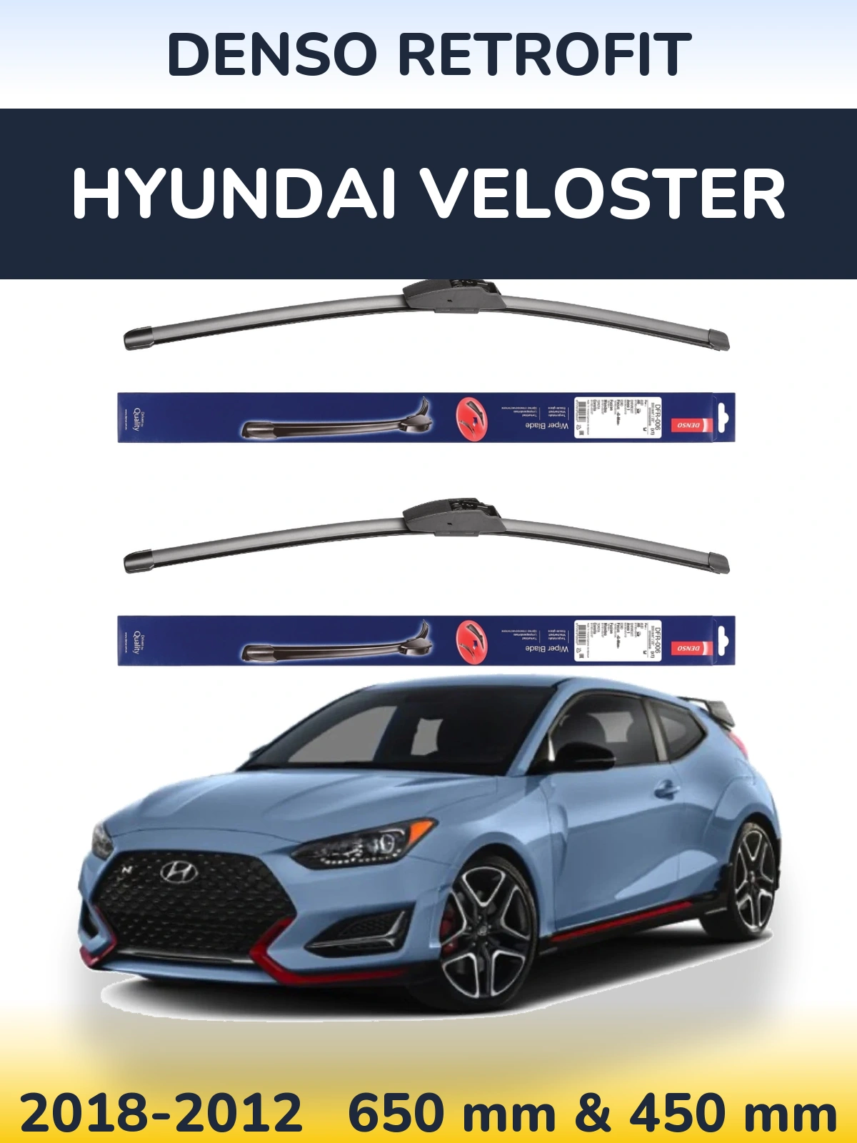 Komplet przednich wycieraczek Denso Retrofit 650 & 450 mm do Hyundai Veloster 2018-2012