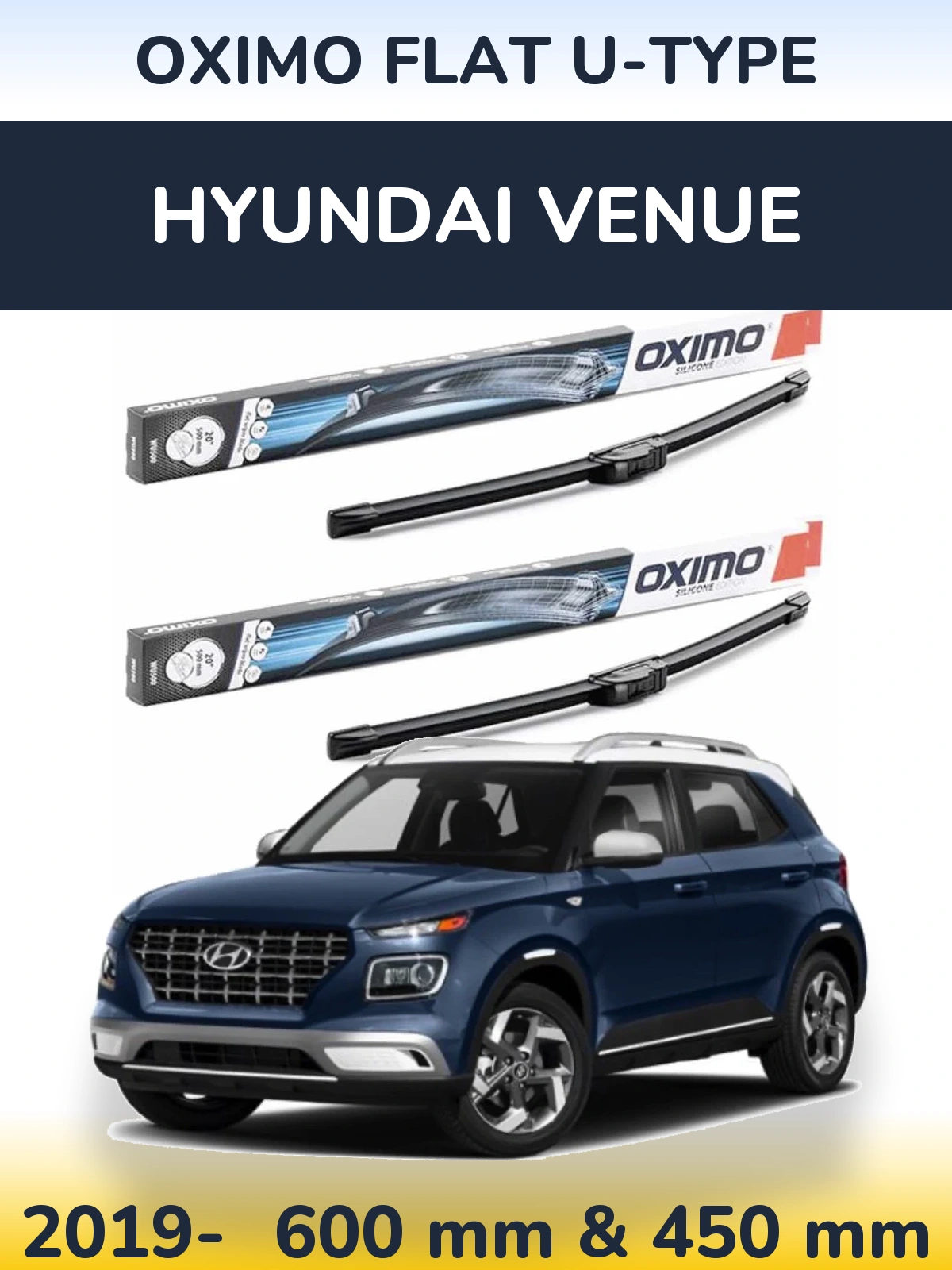 Komplet przednich wycieraczek Oximo Flat U-type 600 & 450 mm do Hyundai Venue 2019-2026