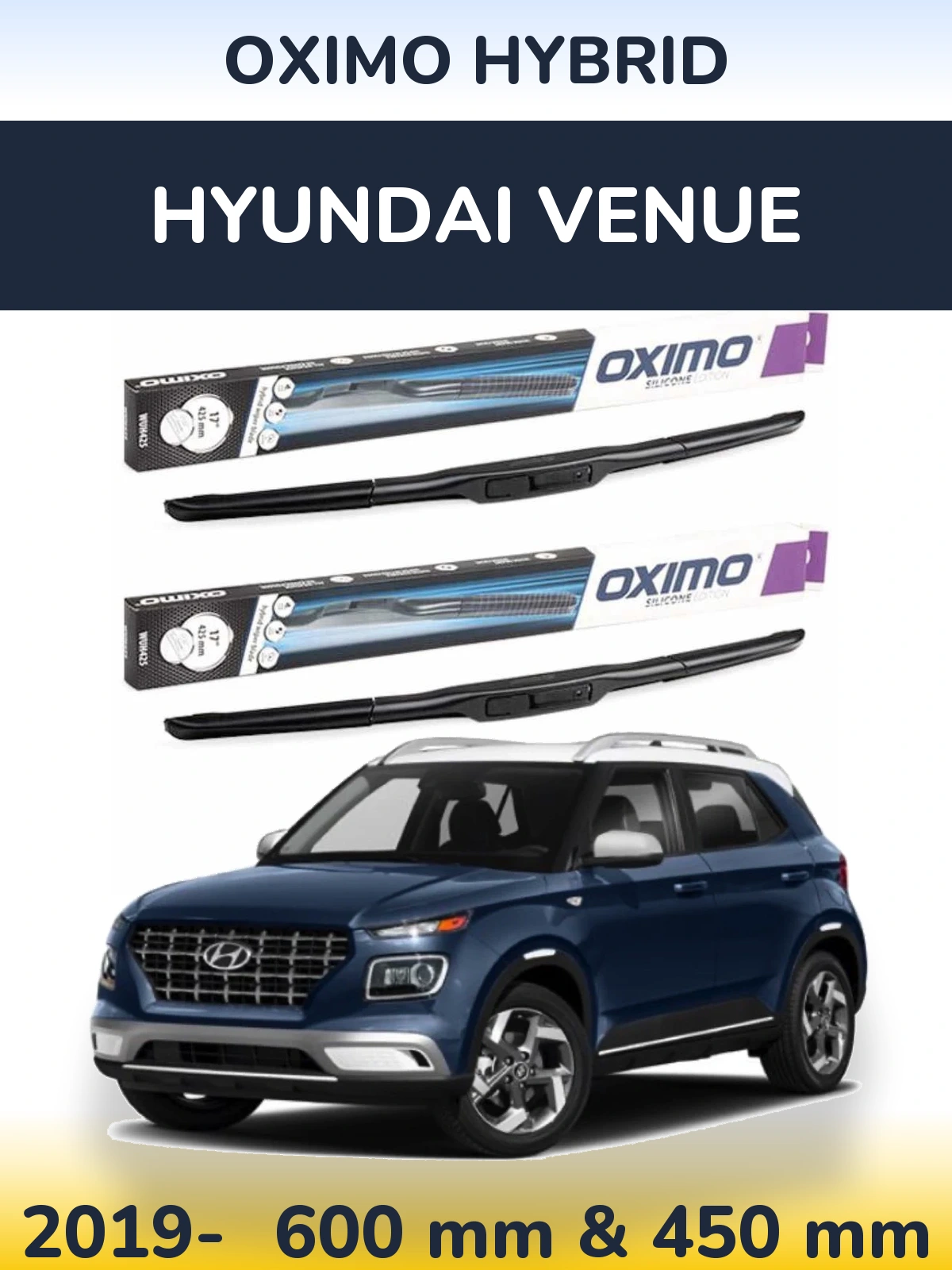 Komplet przednich wycieraczek Oximo Hybrid 600 & 450 mm do Hyundai Venue 2019-2026