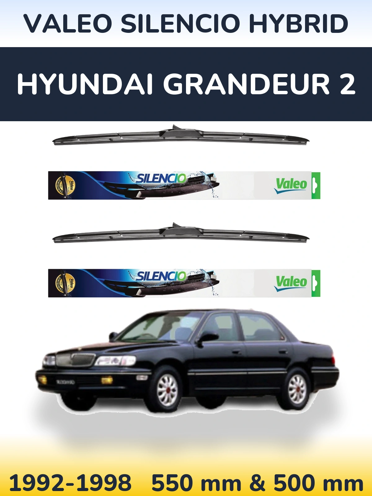 Комплект передніх щіток Valeo Silencio Hybrid 550 & 500 мм для Hyundai Grandeur 2 1992-1998