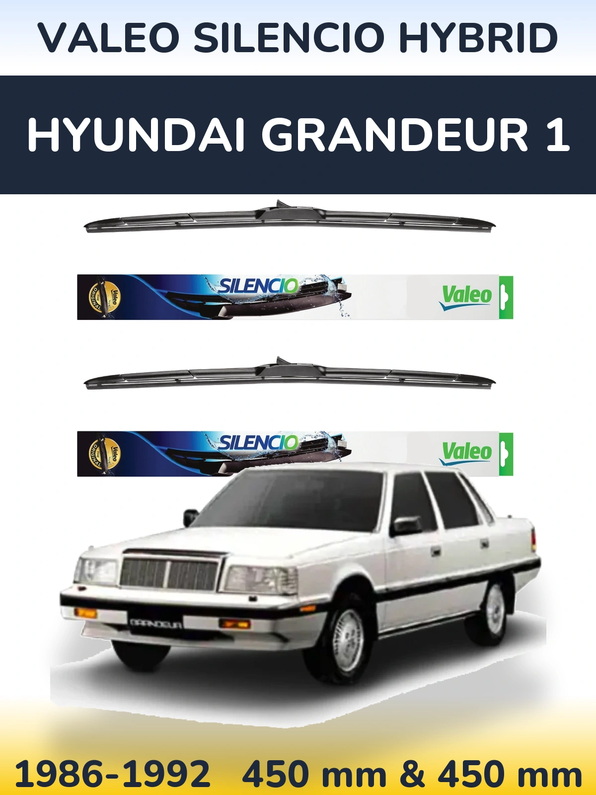 Комплект передніх щіток Valeo Silencio Hybrid 450 & 450 мм для Hyundai Grandeur 1 1986-1992