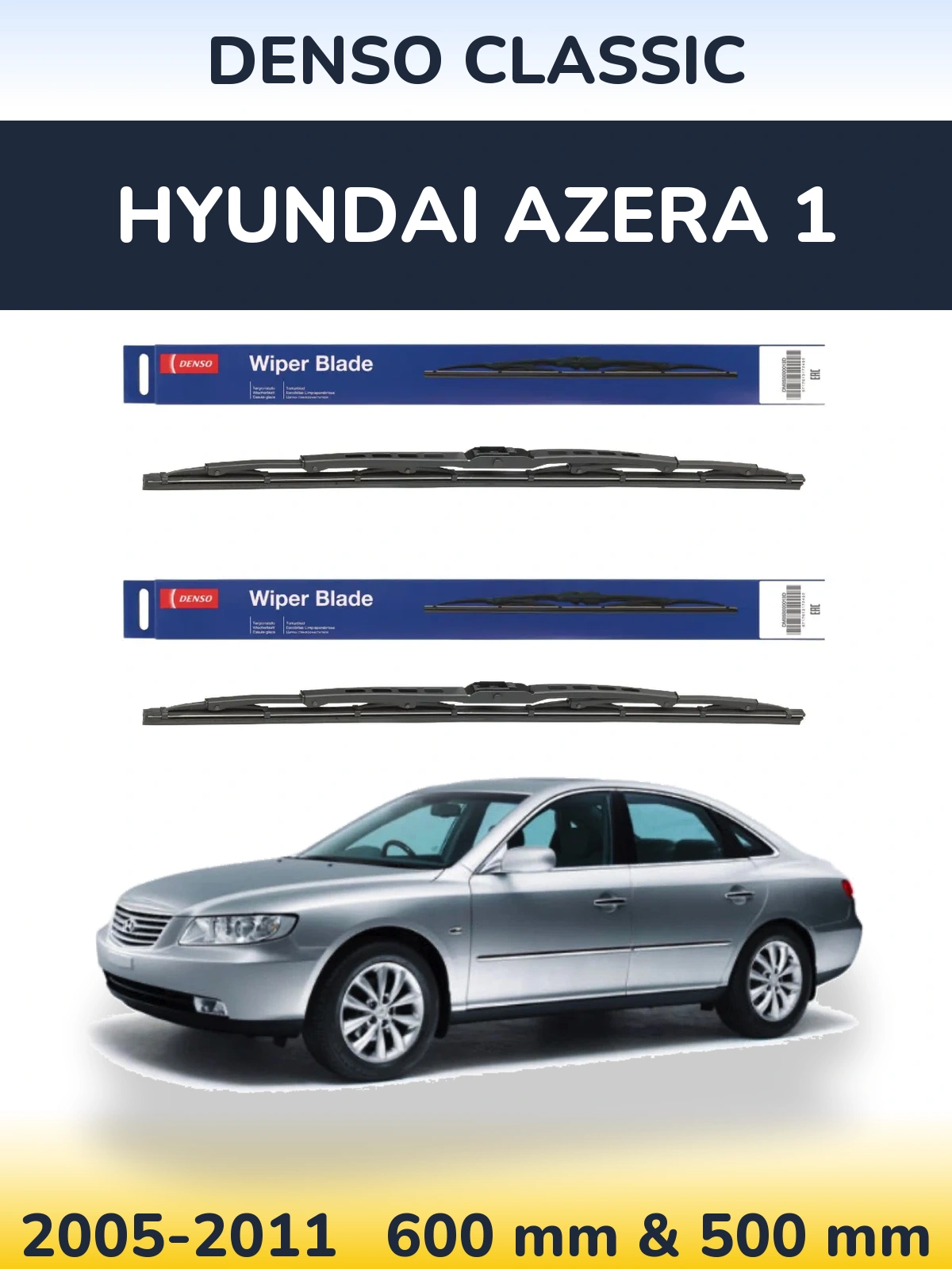 Front wiper blade set Denso Classic 600 & 500 mm for Hyundai Azera 1 2005-2011
