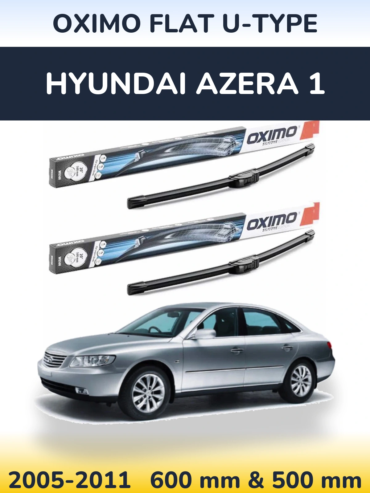 Комплект передних дворников Oximo Flat U-type 600 & 500 мм для Hyundai Azera 1 2005-2011