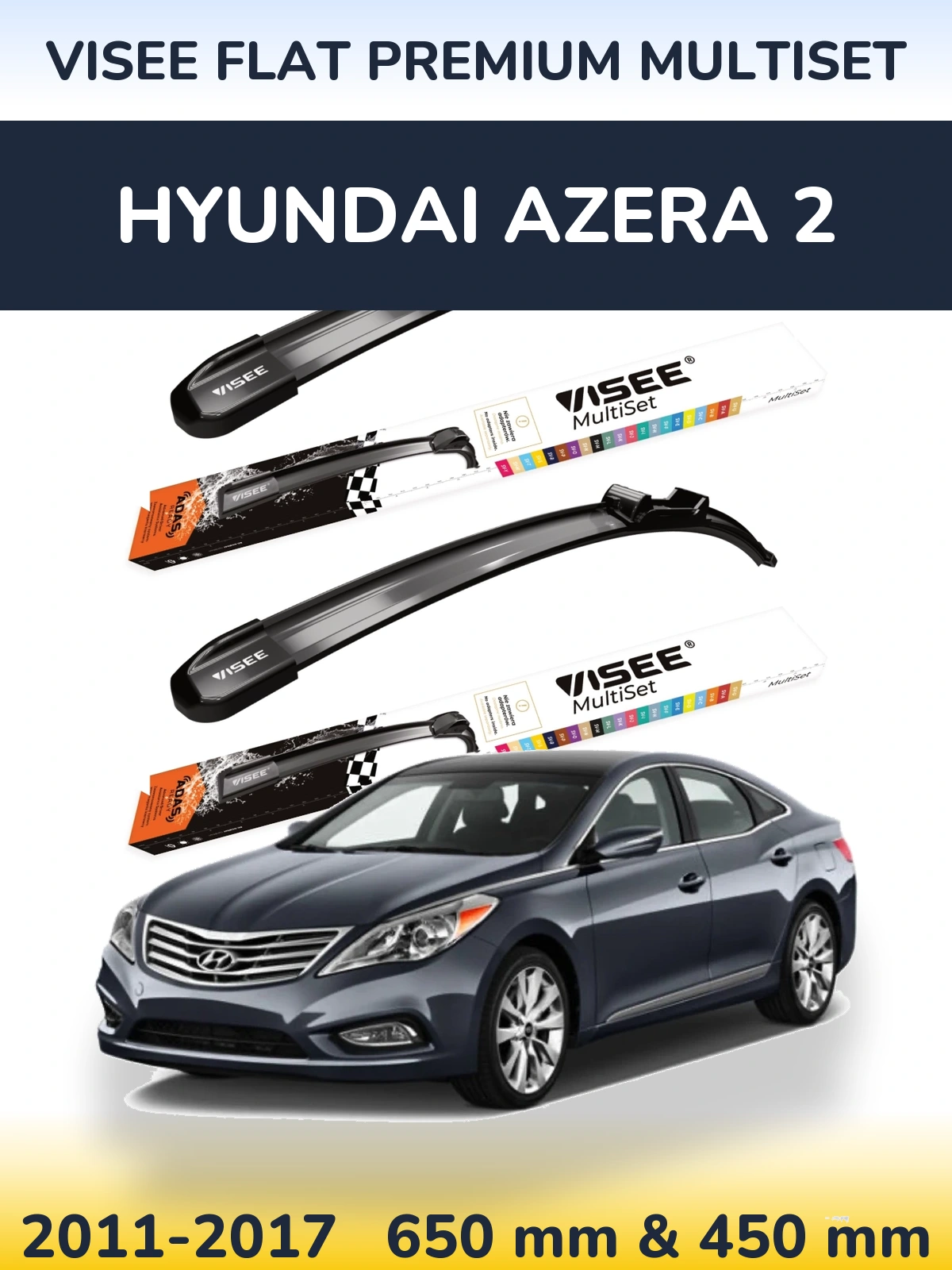 Front wiper blade set VISEE FLAT PREMIUM MultiSet 650 & 450 mm for Hyundai Azera 2 2011-2017