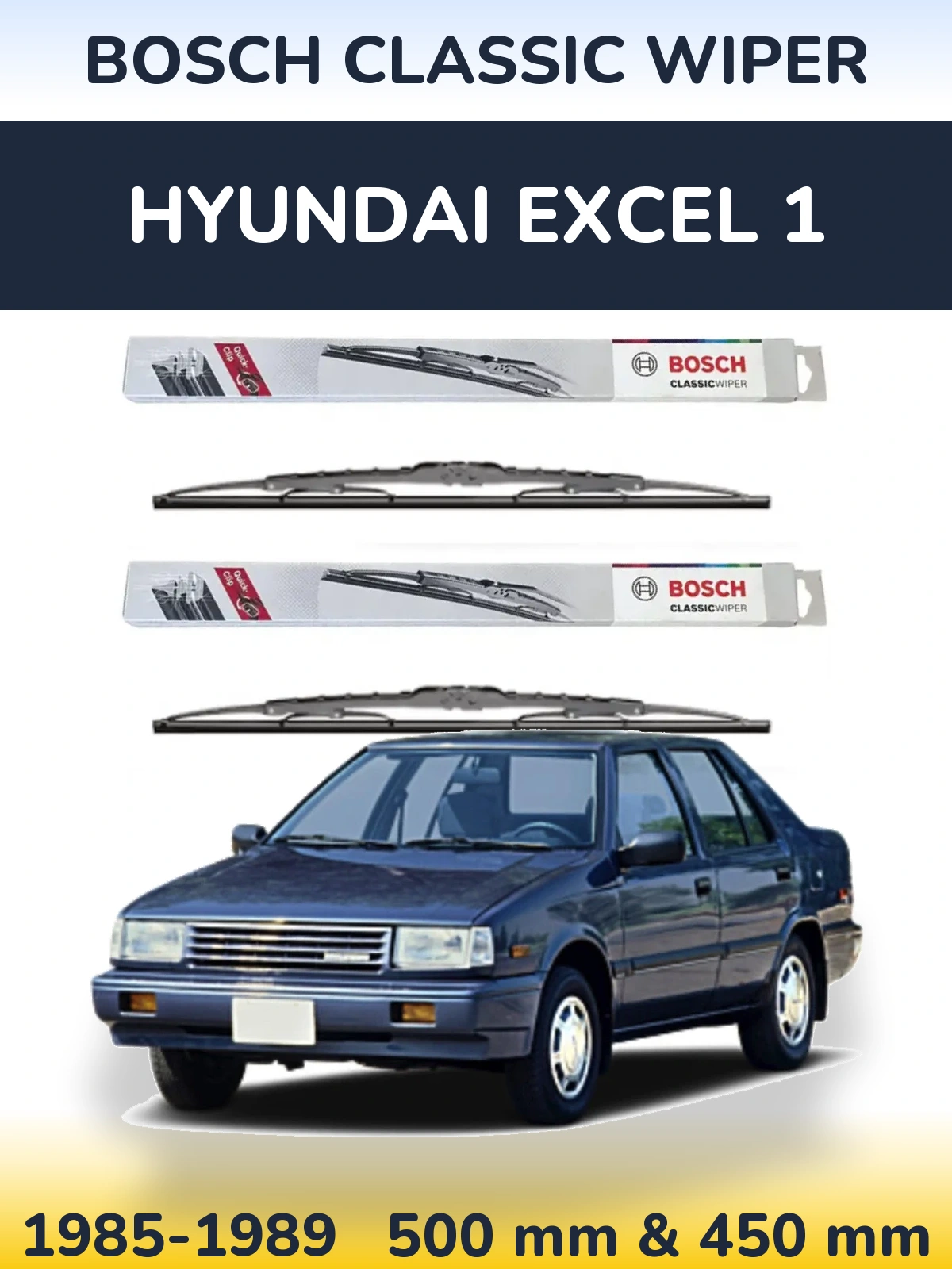 Комплект передних дворников BOSCH Classic Wiper 500 & 450 мм для Hyundai Excel 1 1985-1989