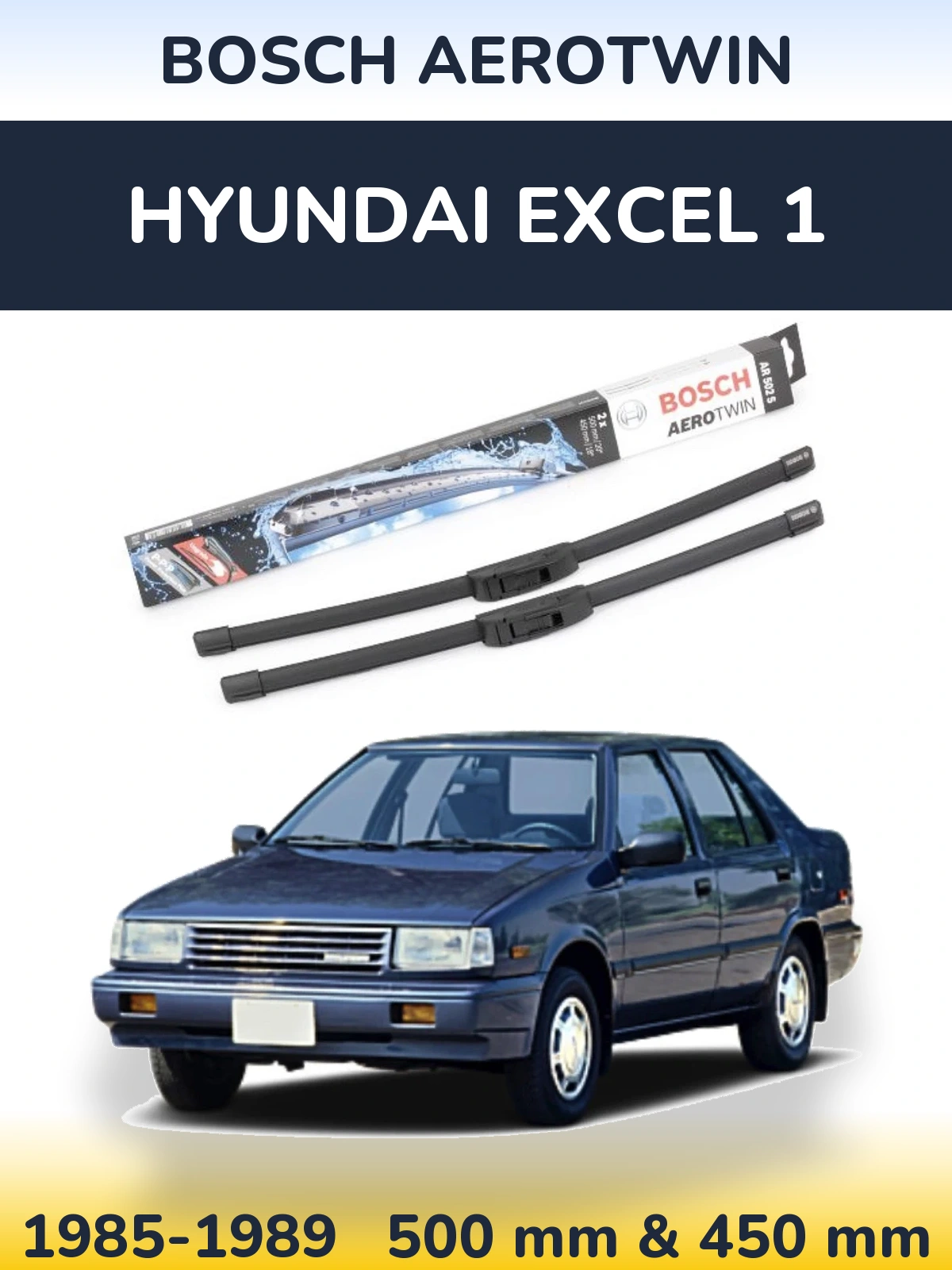 Комплект передніх щіток BOSCH AeroTwin 500 & 450 мм для Hyundai Excel 1 1985-1989