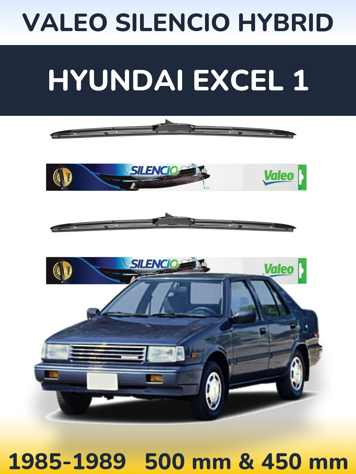 Комплект передніх щіток Valeo Silencio Hybrid 500 & 450 мм для Hyundai Excel 1 1985-1989